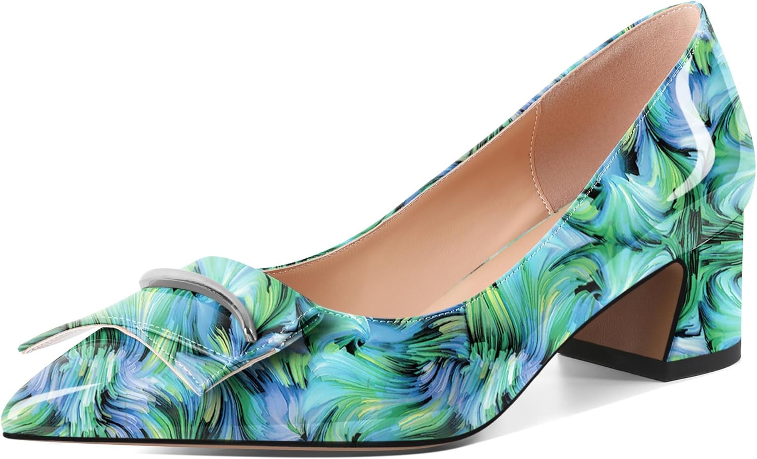 Eldof Block Heels Pumps for Women Pointed Toe Slip on Low Chunky Heeled Bow Heels Classic Low Heel Dress Shoes for Office Wedding Work Evening 2 Inches