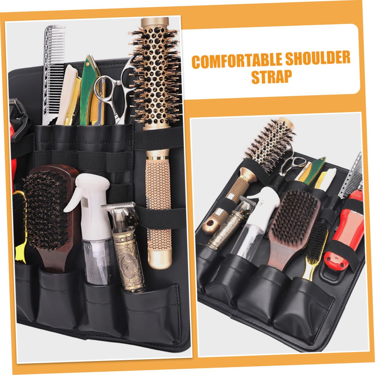 Friseurwestentasche aus Oxford Stoff Verstellbare Träger Ergonomisch Bequem für Scheren und Kämme Friseurtaschen Schwarz