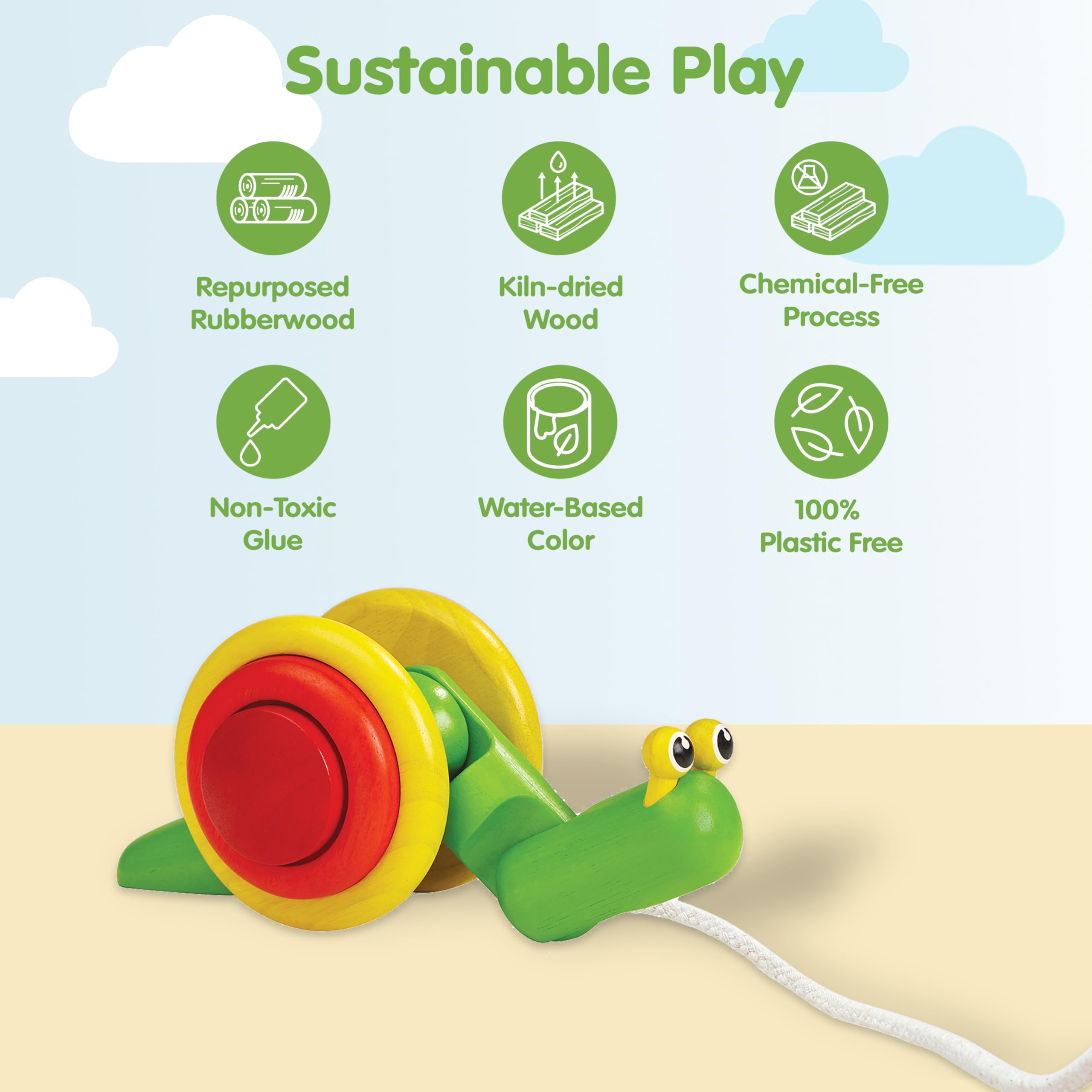 PlanToys, Caracol de Paseo de Madera (11 x 26.5 x 9.5 cm), Juguete para bebés y niños (12m+)