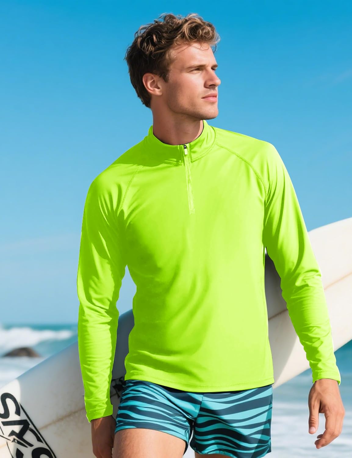 CRYSULLY Men's Long Sleeve 1/4 Zip Shirts Sun Protection Pullover UPF 50+ Rash Guard Running Lightweight T Shirt - Image 2