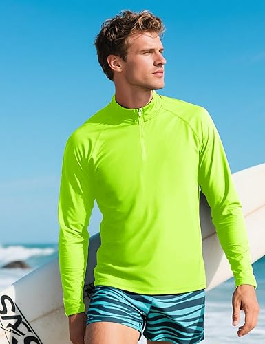 Miniatura 2 de CRYSULLY Camiseta de manga larga con cremallera de 14 para hombre, con protección solar, UPF 50+, camiseta ligera para correr