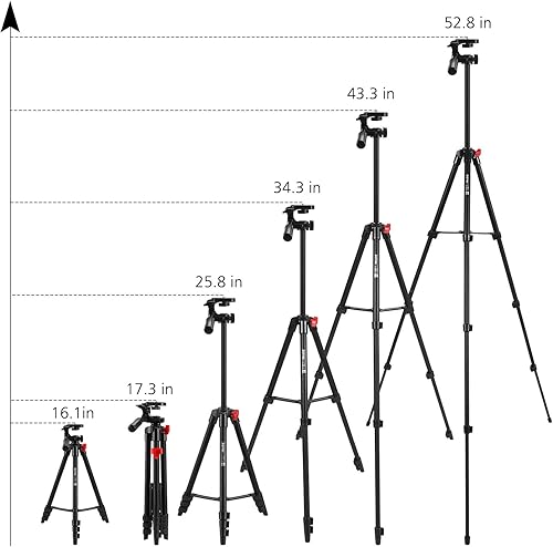 Miniatura 8 de Trípode para tableta de 53 pulgadas, trípode de aluminio para smartphone, para iPhone, iPad Pro, cámara, teléfono móvil, ligero, viaje, selfie,