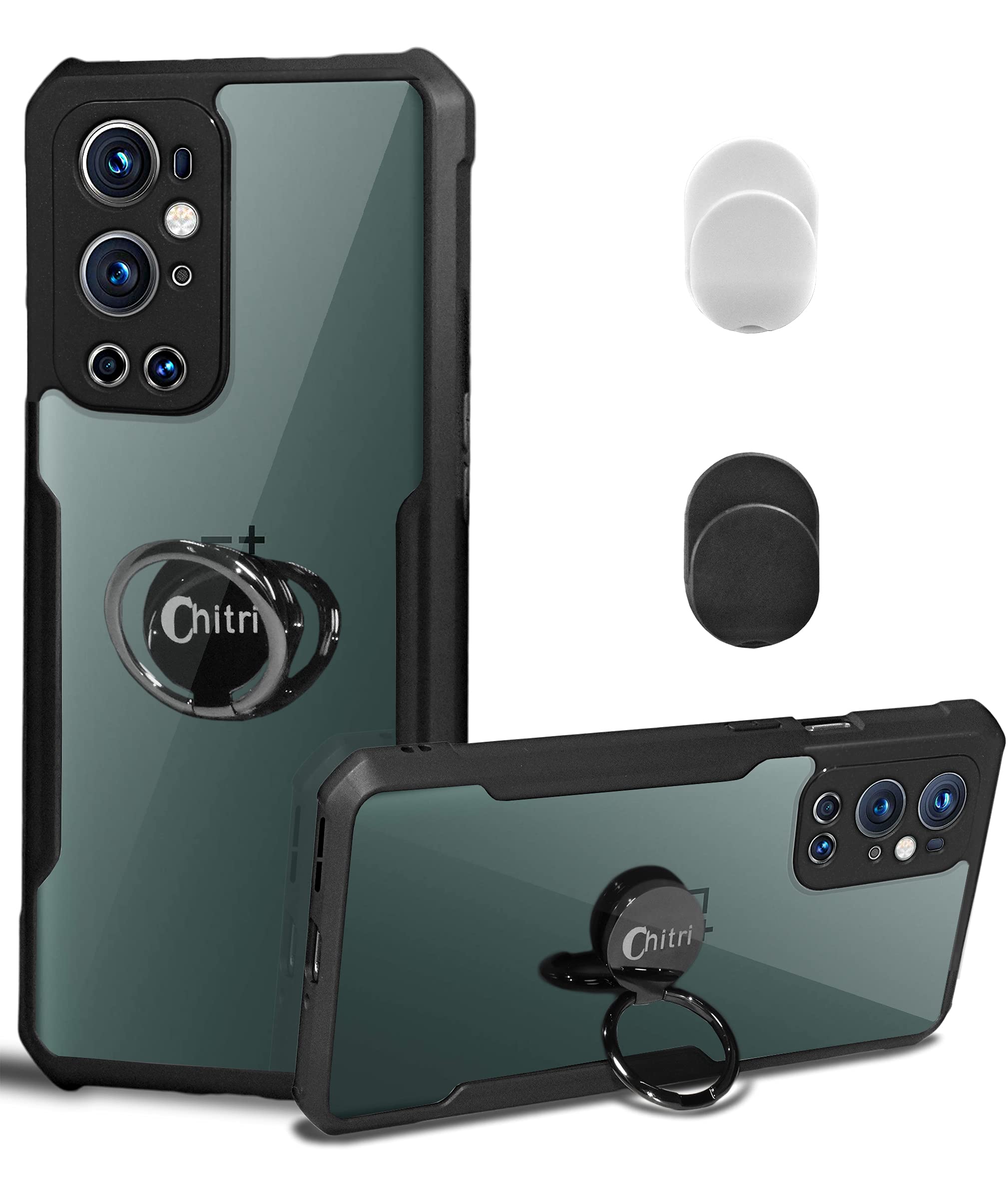 Chitri OnePlus 9 Pro 5G Case 6.7 Inch (2021), [SGS Drop Protective Certification] with Ring Grip Holder Kickstand [Work with Magnetic Car Mount] Clear Hard Back Soft TPU Bumper Slim Shockproof Cover