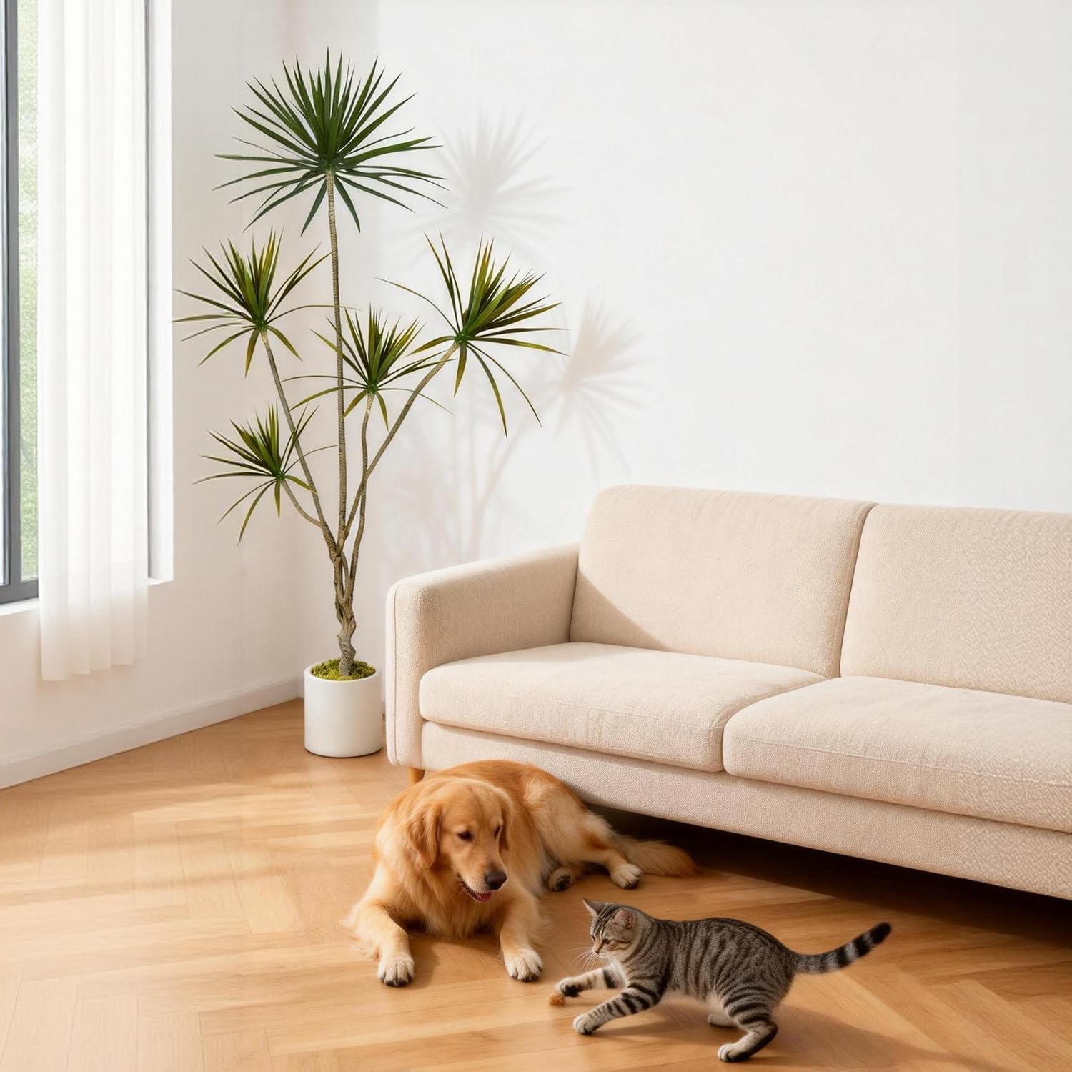 Artificial Dracaena marginata Tree, 6ft Tall Faux Tree with Heavy Base, Large Floor Plant Fake Tree for Indoor, Artificial Plant for Home Office Living Room Decor - Image 3