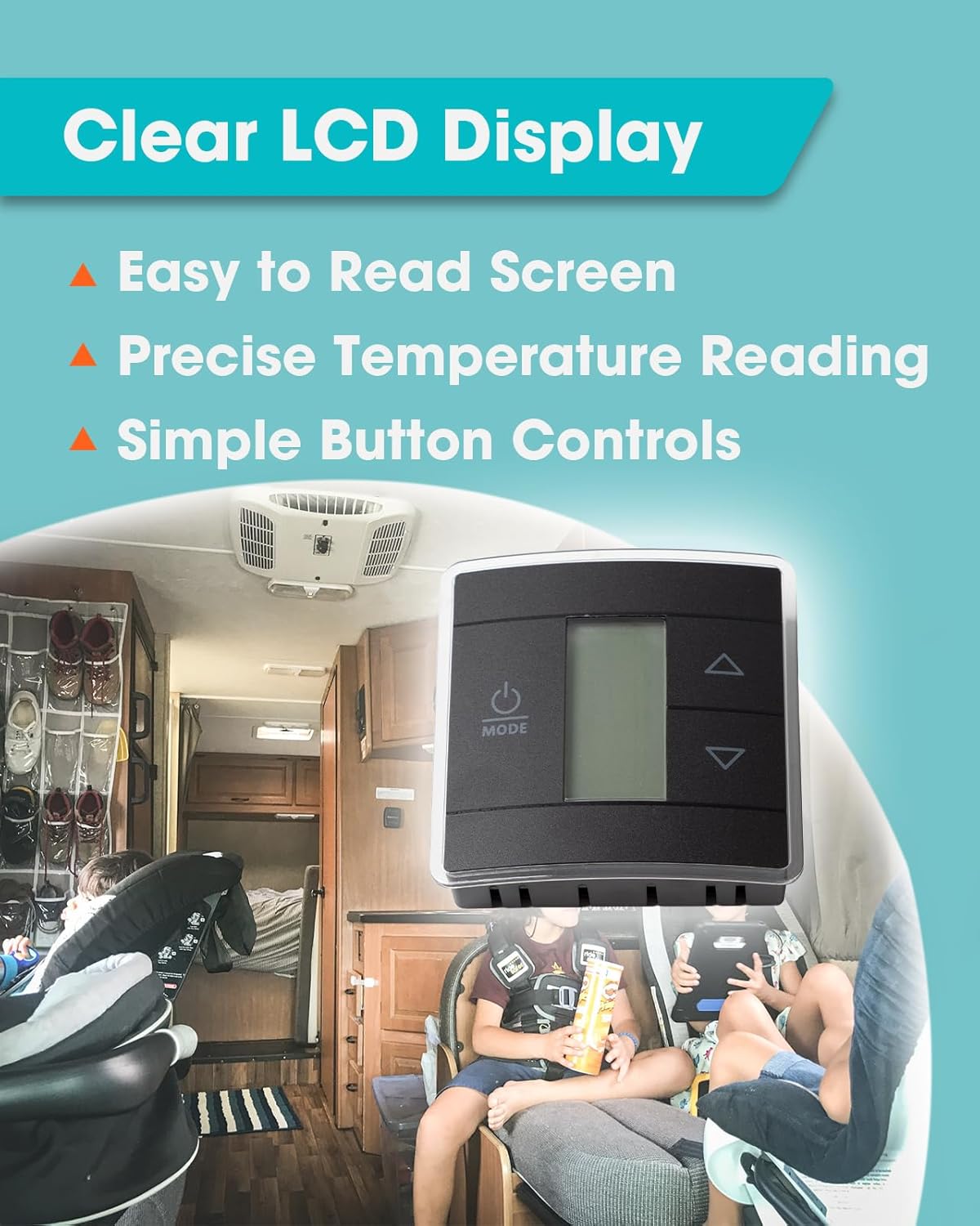 Black RV Wall Thermostat Relay Box Cool or Heat Set Fit for Dometic Air Conditioners RV Camper Trailer Conditioners Replace 3316230.000 3316230.700 3316230.714, 12V DC Wall Thermostat with LCD Display