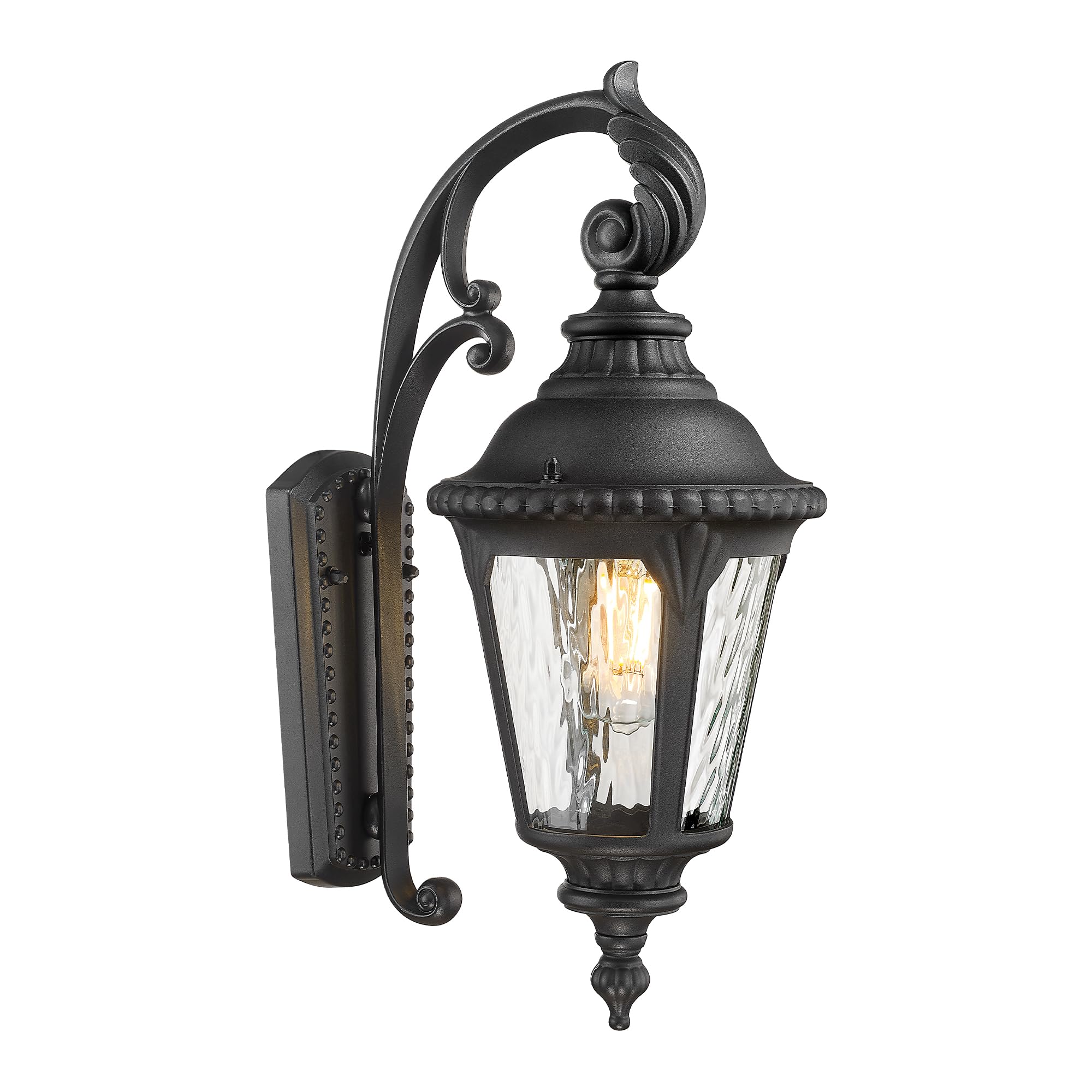 Emliviar Porch Sconce Lighting for Patio, 19.7 Inch Black Classic Outdoor Wall Sconce with Water Ripple Glass Shade, XE265B-S BK-SW