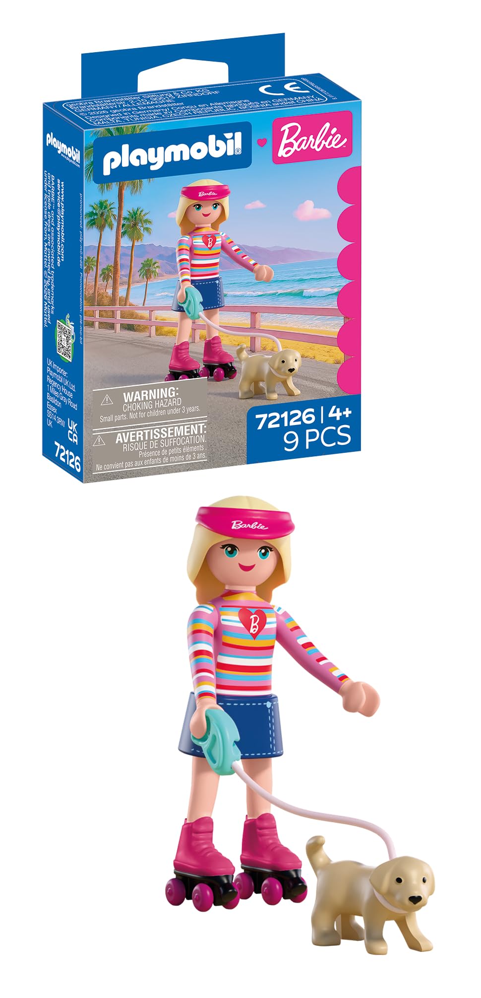 PLAYMOBIL| Barbie Malibu | Rollschuh‑Set mit Barbie, Welpe Taffy & wandelbaren Sneakers | Für Kinder ab 4 Jahren | 72126