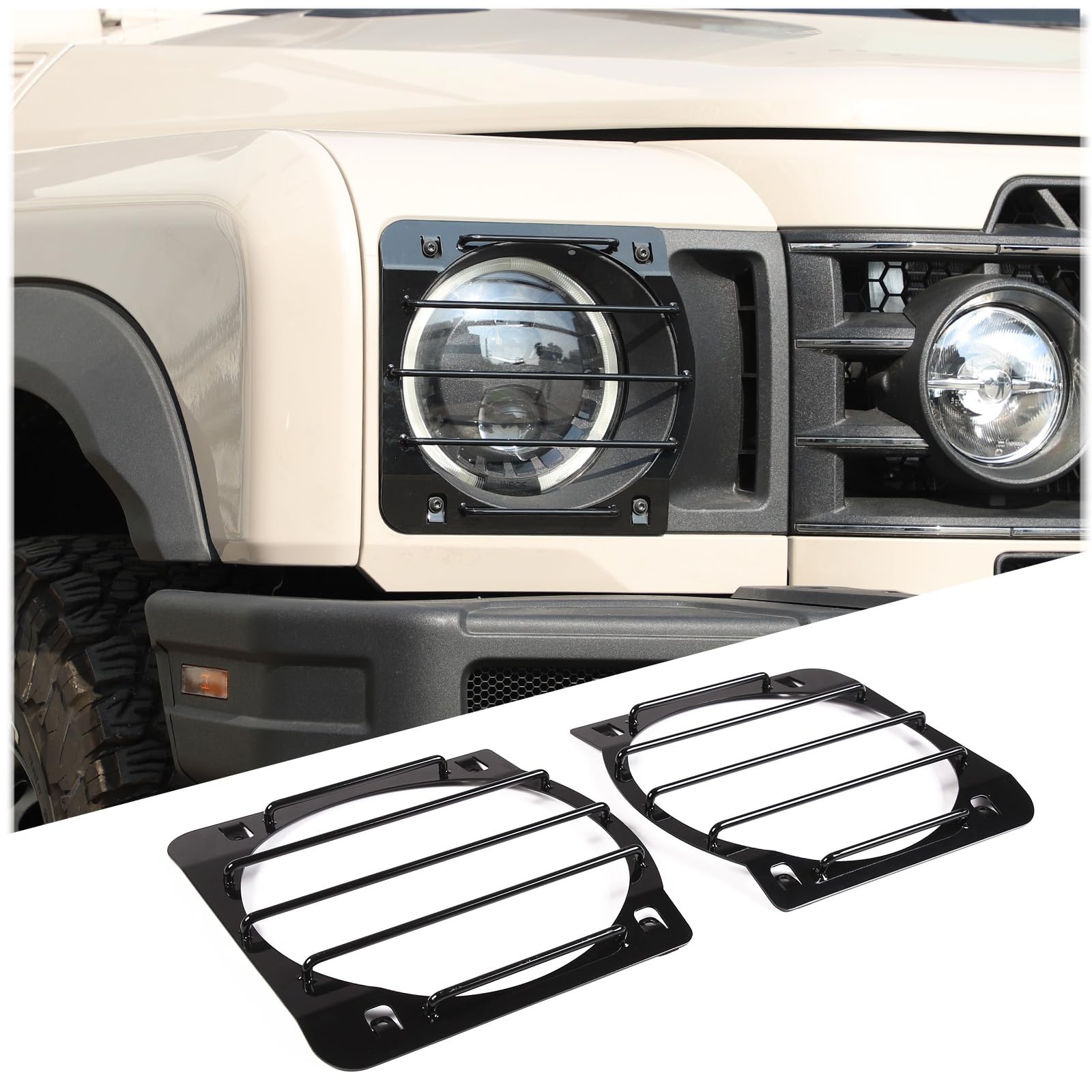 Carbon Steel Car Front Headlight Lamp Guard Trim Protector Cover Compatible with Ineos Grenadier 2020-2024 Exterior Decorative Accessories