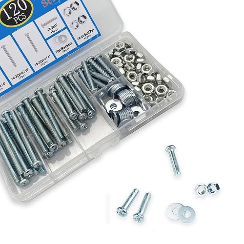 Miniatura 4 de 120 tornillos de máquina 832 perillastornillos de tracción, tuercas de perno, arandelas planas, kit surtido de acero al carbono, galvanizado,