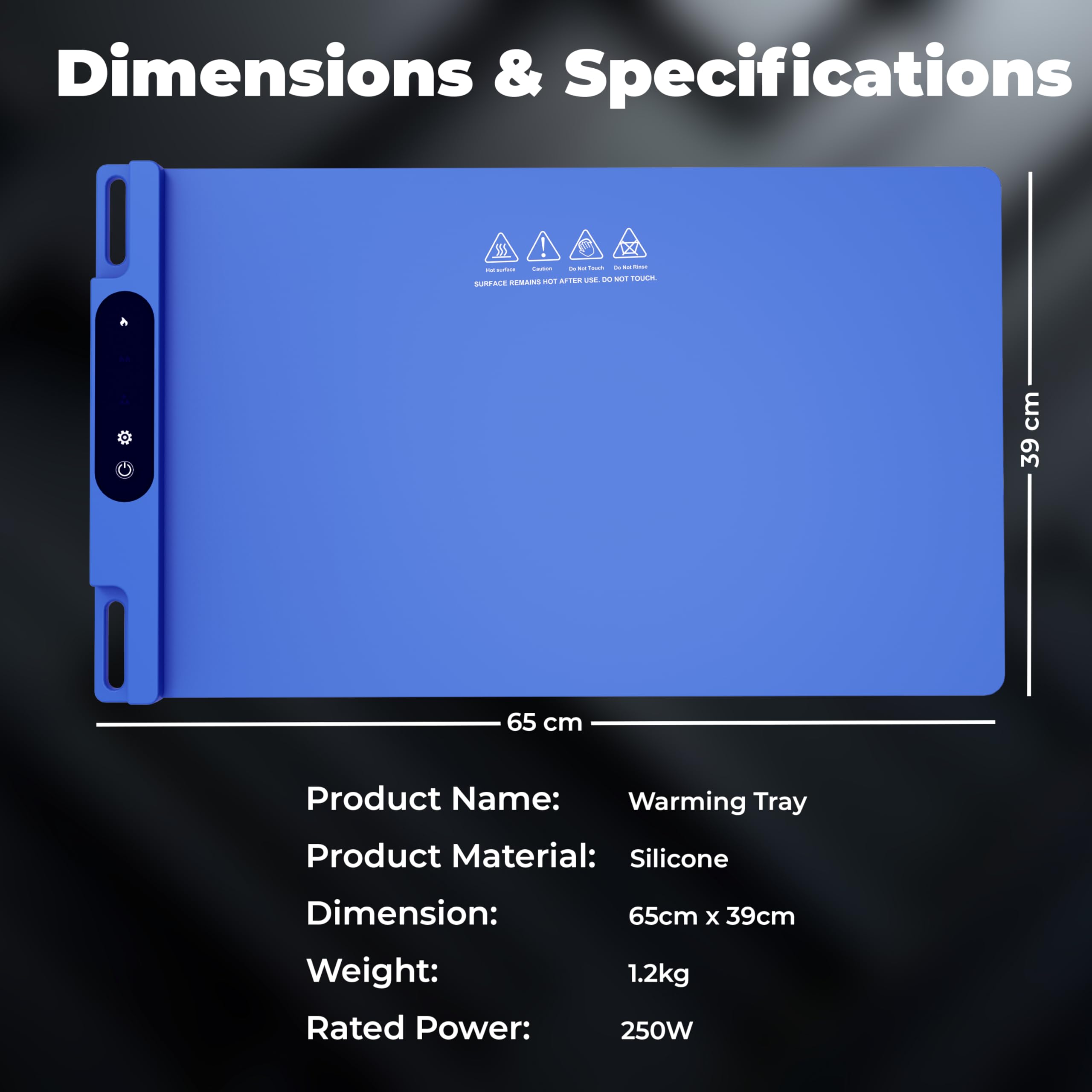 OMEO Foldable Electric Blue Warming Tray - Adjustable 3-Temperature Food Warming Mat with 6-Hour Timer & Auto Shut-off for Kitchen, Parties, Buffets, Dinners, and Everyday Use