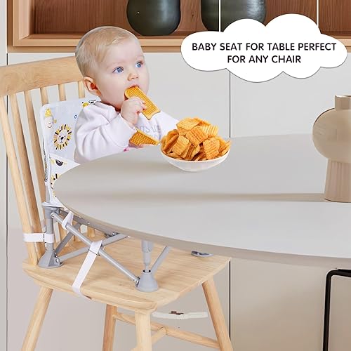 Miniatura 6 de Silla de bebé portátil, asiento elevador plegable con bandeja para mesa de comedor, silla de camping compacta para césped, playa, viajes, bebés de 6