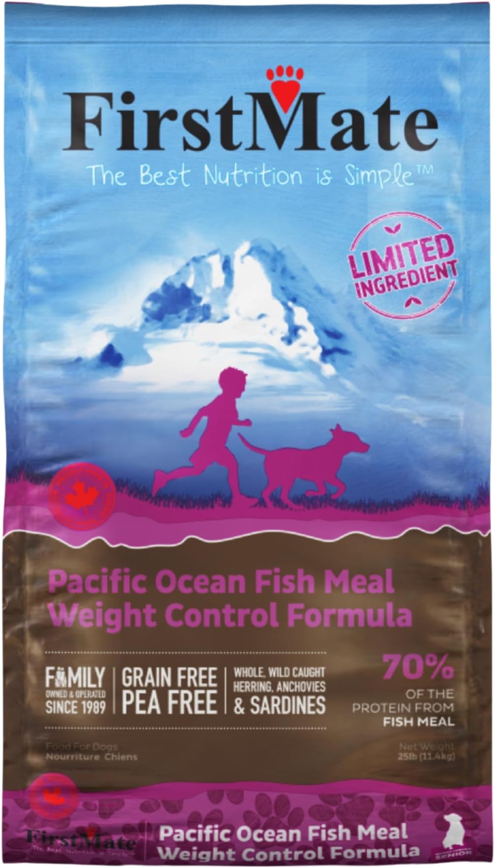 FirstMate Pet Foods Dry Dog Food – Limited Ingredient Pacific Ocean Fish Meal Weight Control Formula – Grain Free Single Protein Low Fat Recipe for Dogs with Special Needs – 14.5 lb Bag