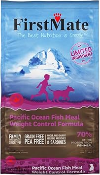 FirstMate Pet Foods Dry Dog Food Limited Ingredient Pacific Ocean Fish Meal Weight Control Formula Grain Free Single Protein Low Fat Recipe for Dogs with Special Needs 14.5 lb Bag