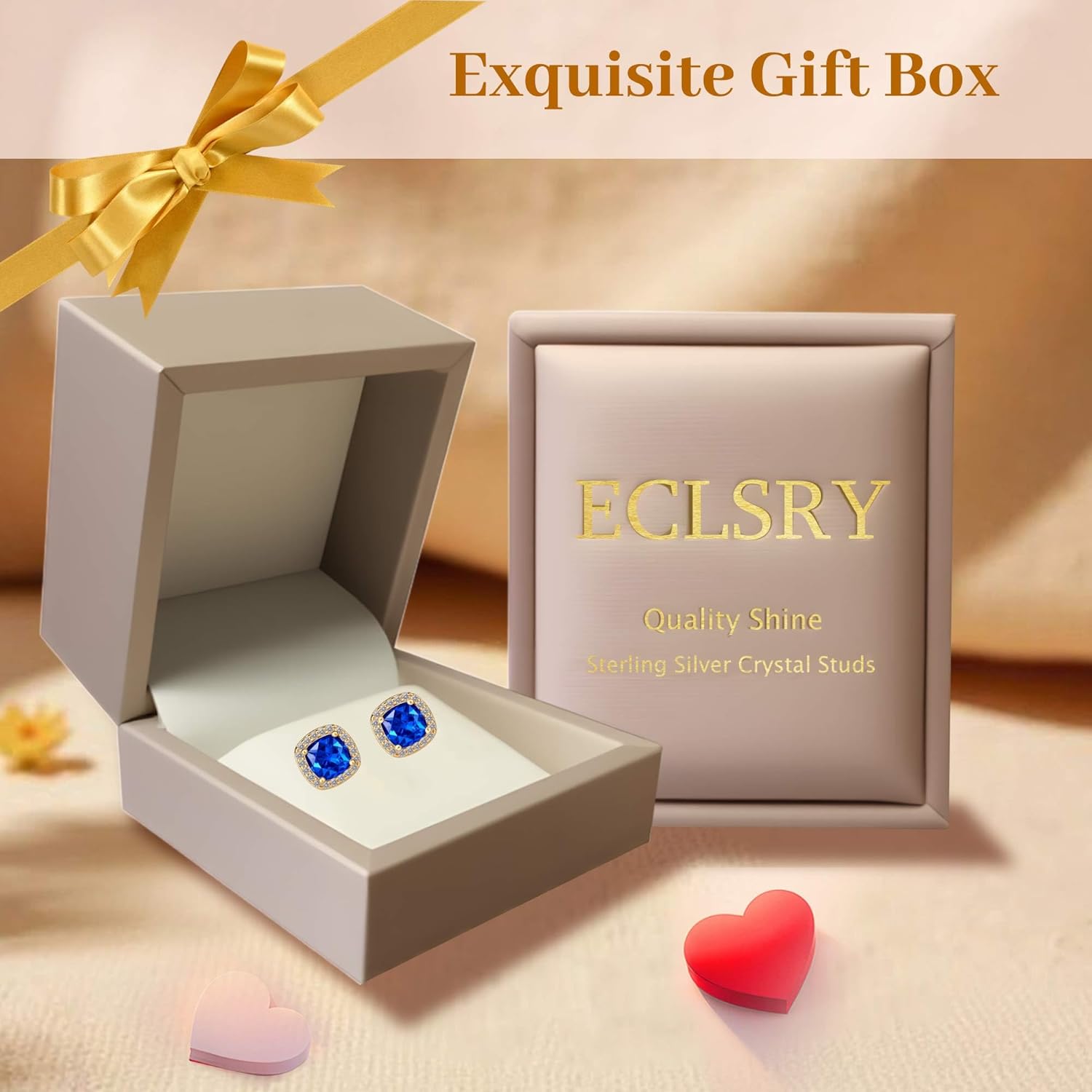 925 Sterling Silver Post Square Crystal Stud Earrings for Women Hypoallergenic 14K Gold Plated Gifts for Women - Image 5