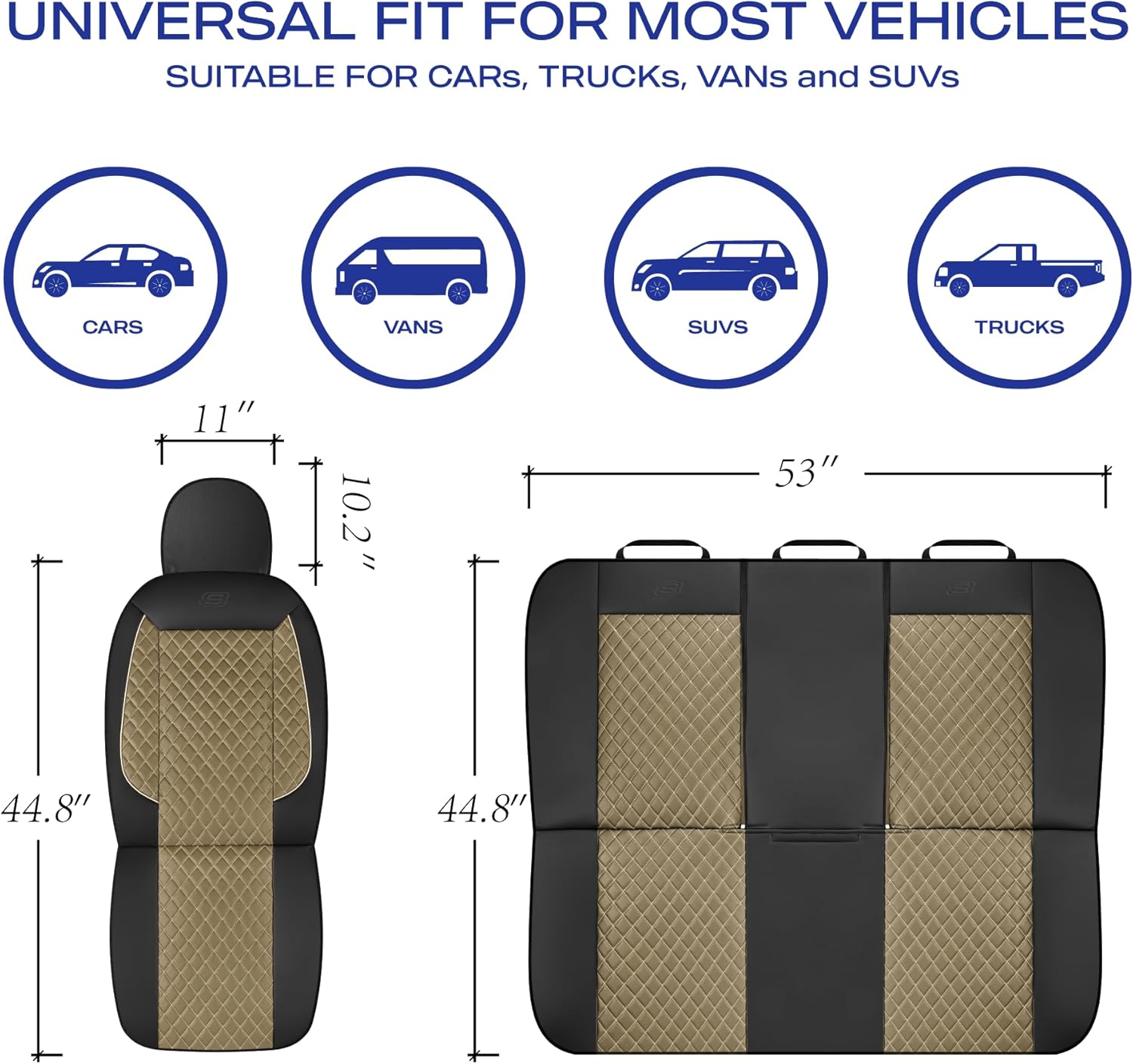 Skechers Car Seat Covers,Piping Luxury Faux Seat Covers,Waterproof Anti Slip Car Seat Protector Front Seats,Car Accessories Airbag Universal Fit for Most Cars,Vans,Trucks,SUV,Beige