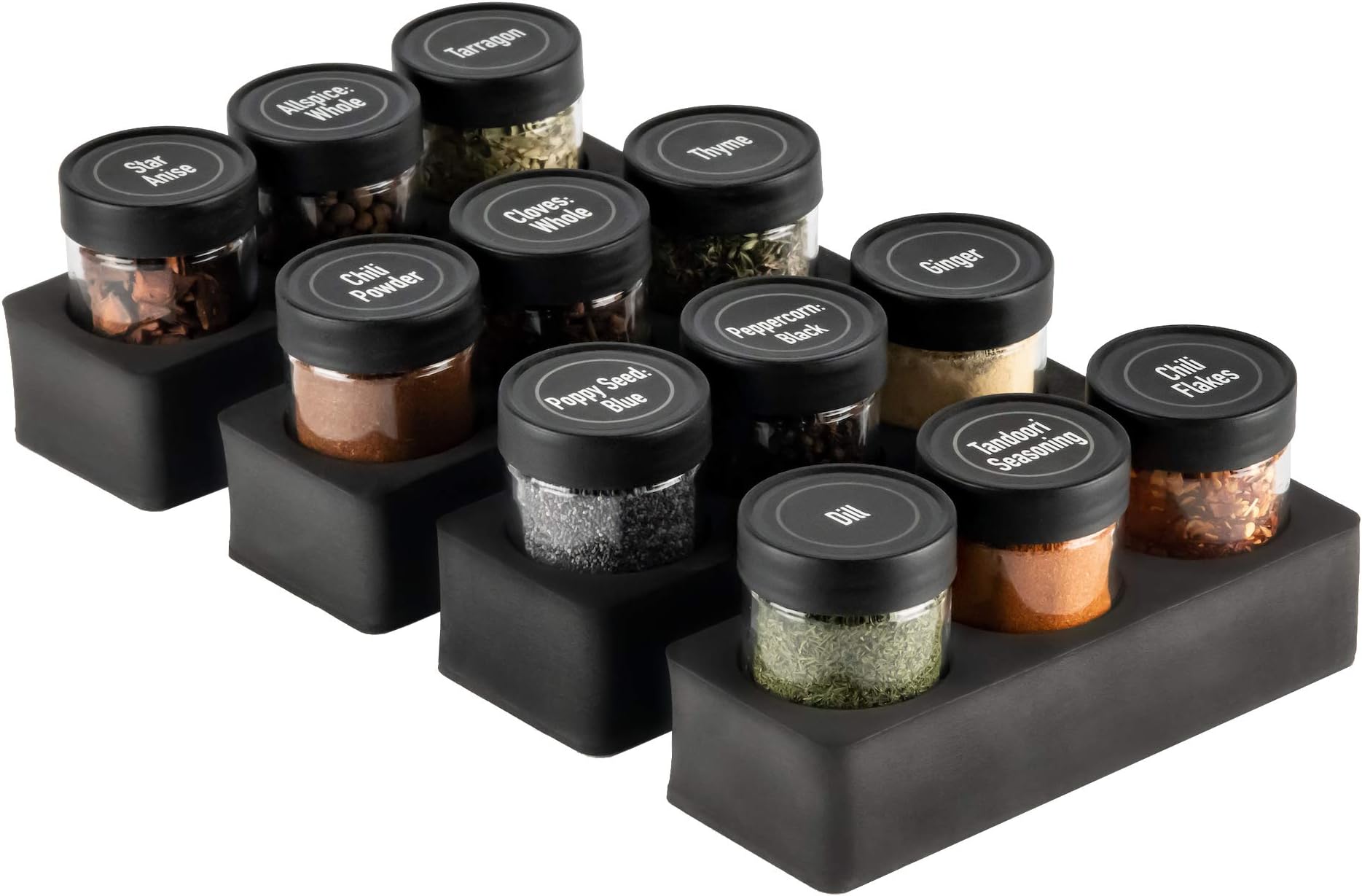 AllSpice InDrawer Spice Rack Organizer with Short Jars (12 3” Jars)