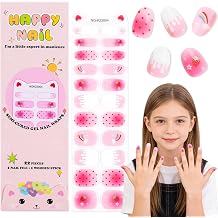 EBANKU Kids Gel Nail Polish Strips, Rainbow Strawberry Cute Semi-Cured Nail Art Wraps for Girls, Fun Designs Gel Nail Stickers for Home Nails DIY