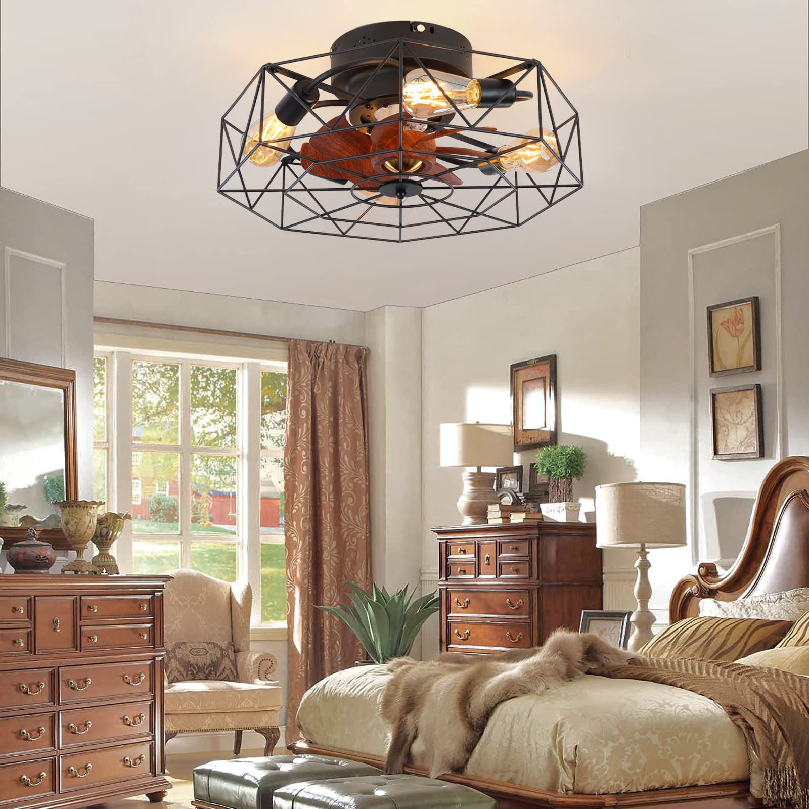 KNVSS LED Ceiling Fans With Lights And Remote Reversible 6 Speed Fan Light Ceiling Modern Silent Ceiling Fan Light For Living Room Bedroom-Black - View #9