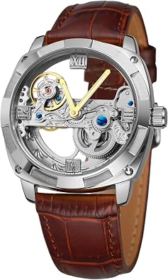 FORSINING Mens Skeleton Automatic Unique Design Analog Fashion Casual Wristwatch with Leather Strap