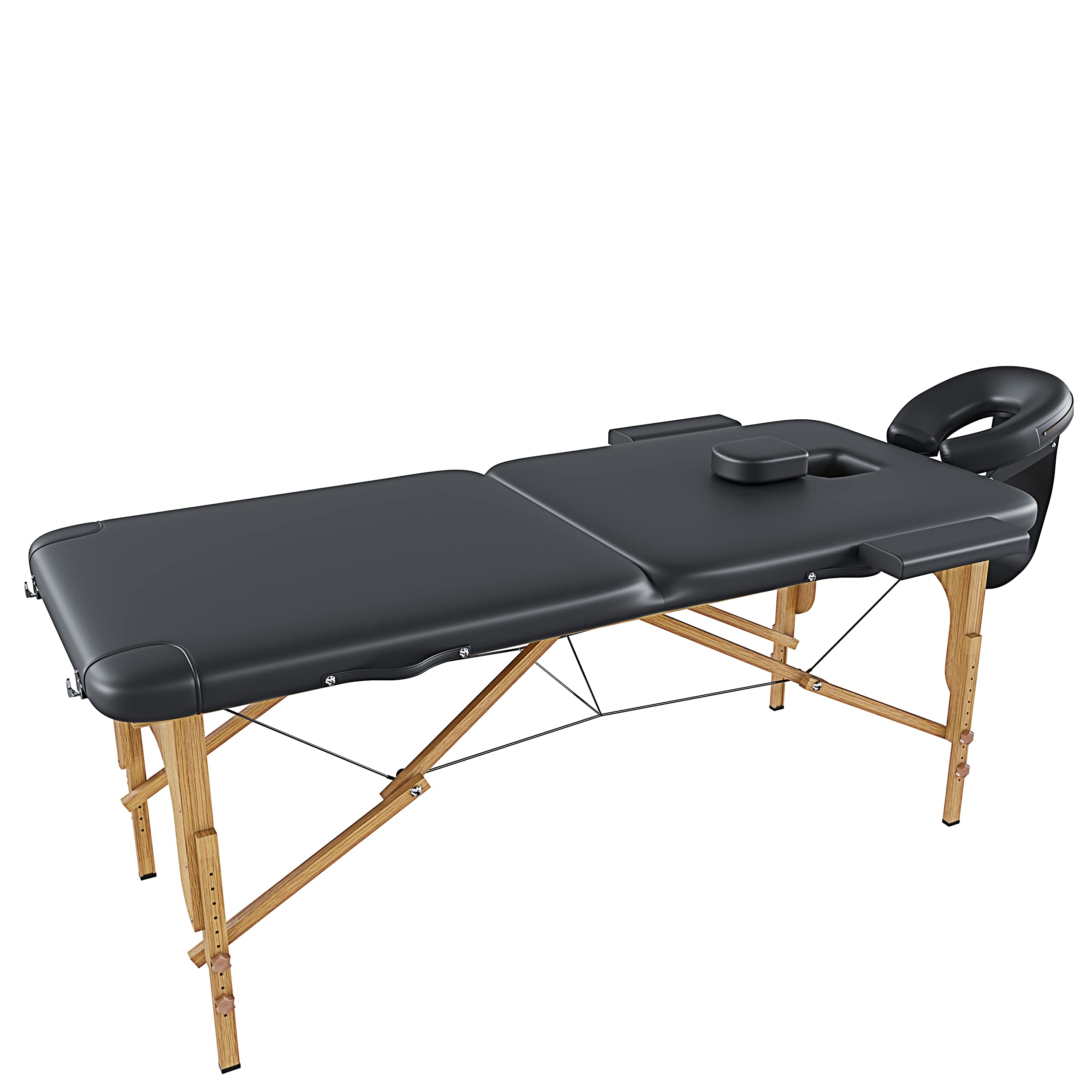 Lettino Pieghevole Massaggio 2 Zone Pannello Reiki In Legno Angoli Rinforzati Arrotondati Richiudibile Per Fisioterapia Altezza Regolabile Braccioli Poggiatesta Borsa Trasporto 185 x 70 Cm (Black)