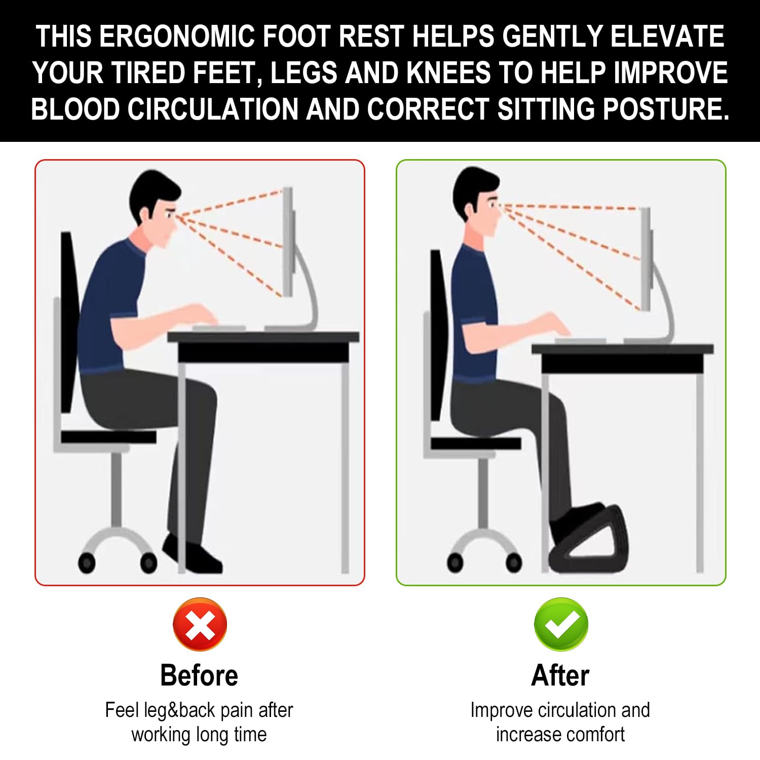 Poggiapiedi Ergonomico con Massaggio - Supporto Piedi Antiscivolo per Ufficio e Casa - Design Moderno - Migliora Postura e Circolazione Sanguigna