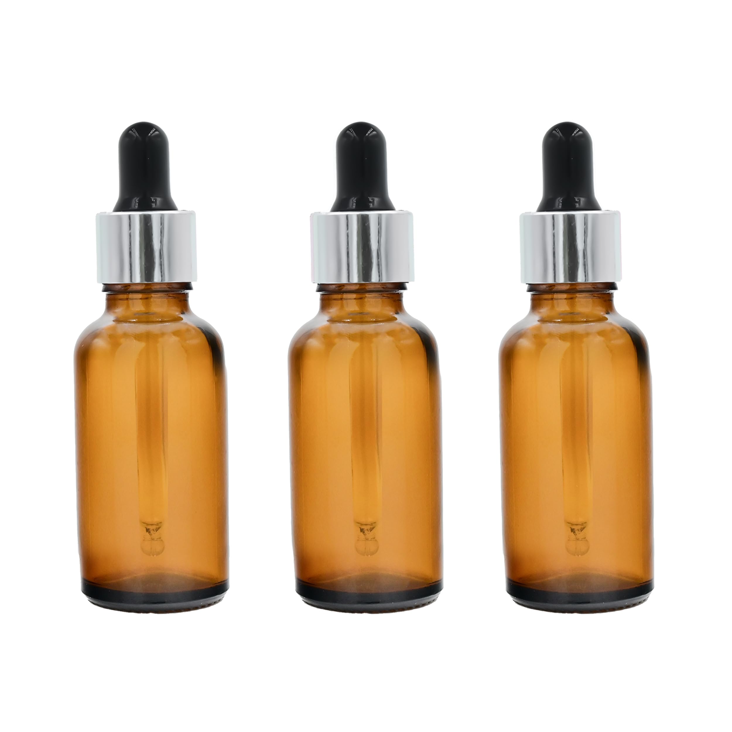 Happy Packaging 30ML Amber Round Empty Glass Bottle | Glass Dropper | Silver Sleeve | Silcon Black Teat | Refillable | Leak Proof For Essential Oils | DIY Perfumes | DIY serums (3)