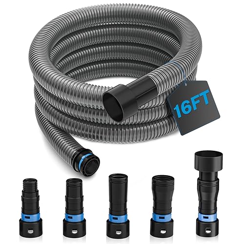 Hon&Guan 16 Ft Shop Vac Hose Kit with Quick-Connect Adapters,