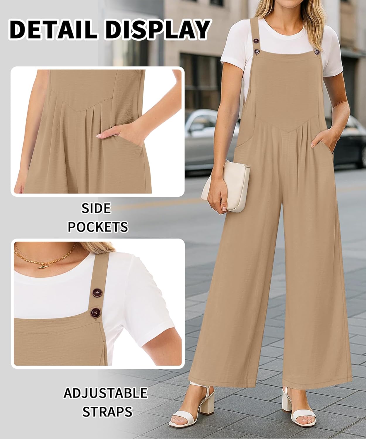 NILOUFO Overalls for Women Bib Wide Leg Jumpsuits Summer Sleeveless Adjustable Strap Rompers Loose Bib Pants with Pockets - Image 6