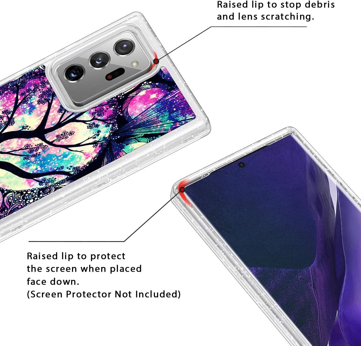 Lamcase Compatible with Galaxy Note 20 Ultra Case Glitter Sparkly Bling Heavy Shockproof Three Layer Protective Cover for Samsung Galaxy Note 20 Ultra 5G 6.9 inch 2020, Life Tree