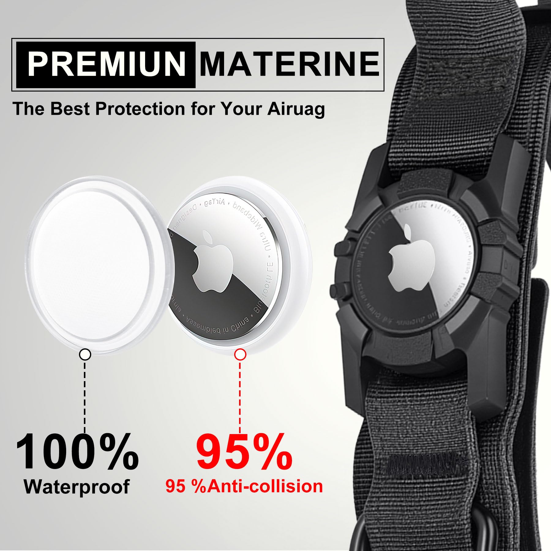 Upgraded Airtag Dog Collar Waterproof, Adjustable GPS Training Nylon Dog Collar with AirTag Holder, Control Handle and Quick-Release Buckle for Medium and Large Dogs (Black, M) - image 3