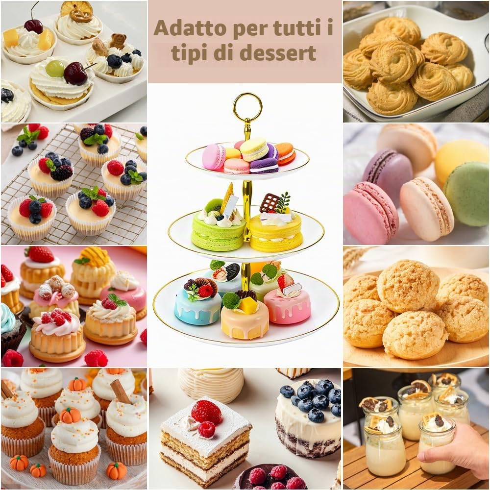 2 Pz Alzata per Cupcake a 3 Ripiani,Supporti per Torte a 3 Livelli in Plastica,Portata per Torte a 3 Piani,Alzatine per Dolci per Servire Cupcake, Frutta, Cioccolatini