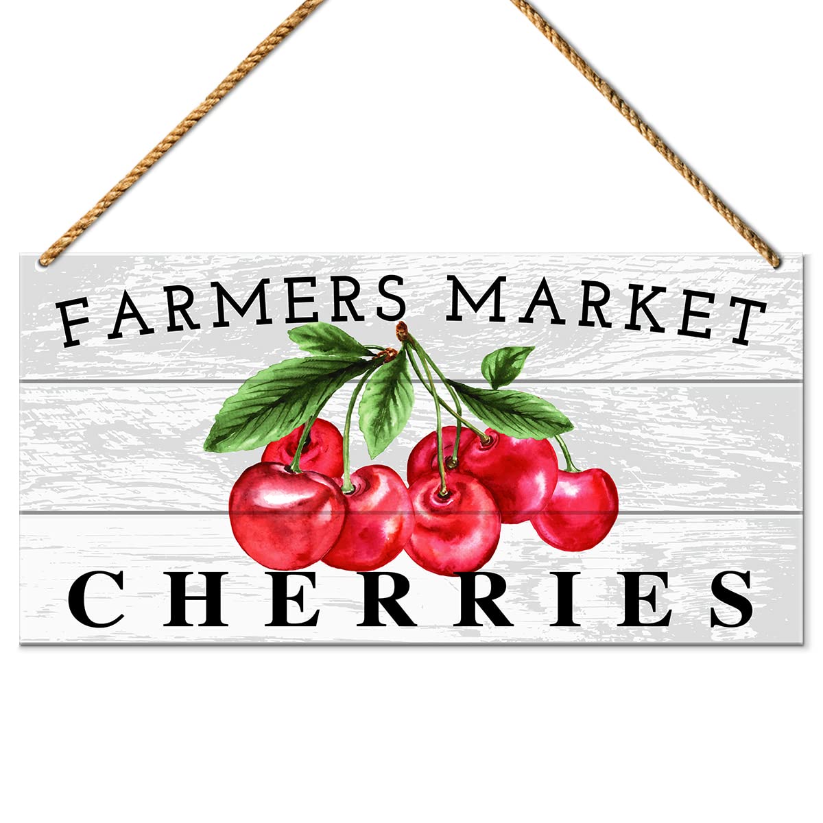 Farmhouse Kitchen Sign Decor, Farmers Market Cherries, Farmhouse Summer Sign for Home Porch Decor Kitchen Dining Room Rustic Summer Decoration for