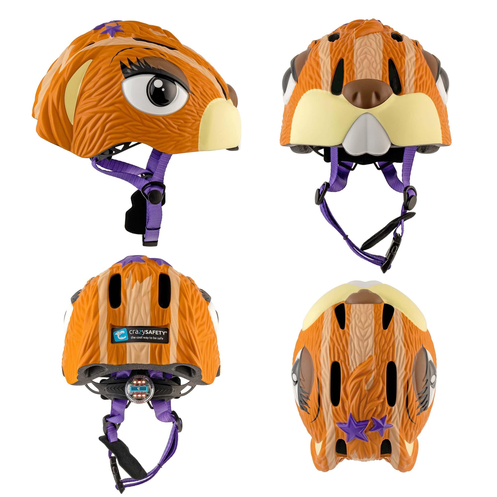 Crazy Safety Casque de vélo pour Enfants | Casque Enfants 2-7 Ans pour vélo, Skateboard, vélo de Course, Trottinette, Rollers | Casque 3D Animalier léger et Ajustable 49-55 cm (Chipmunk Marron)