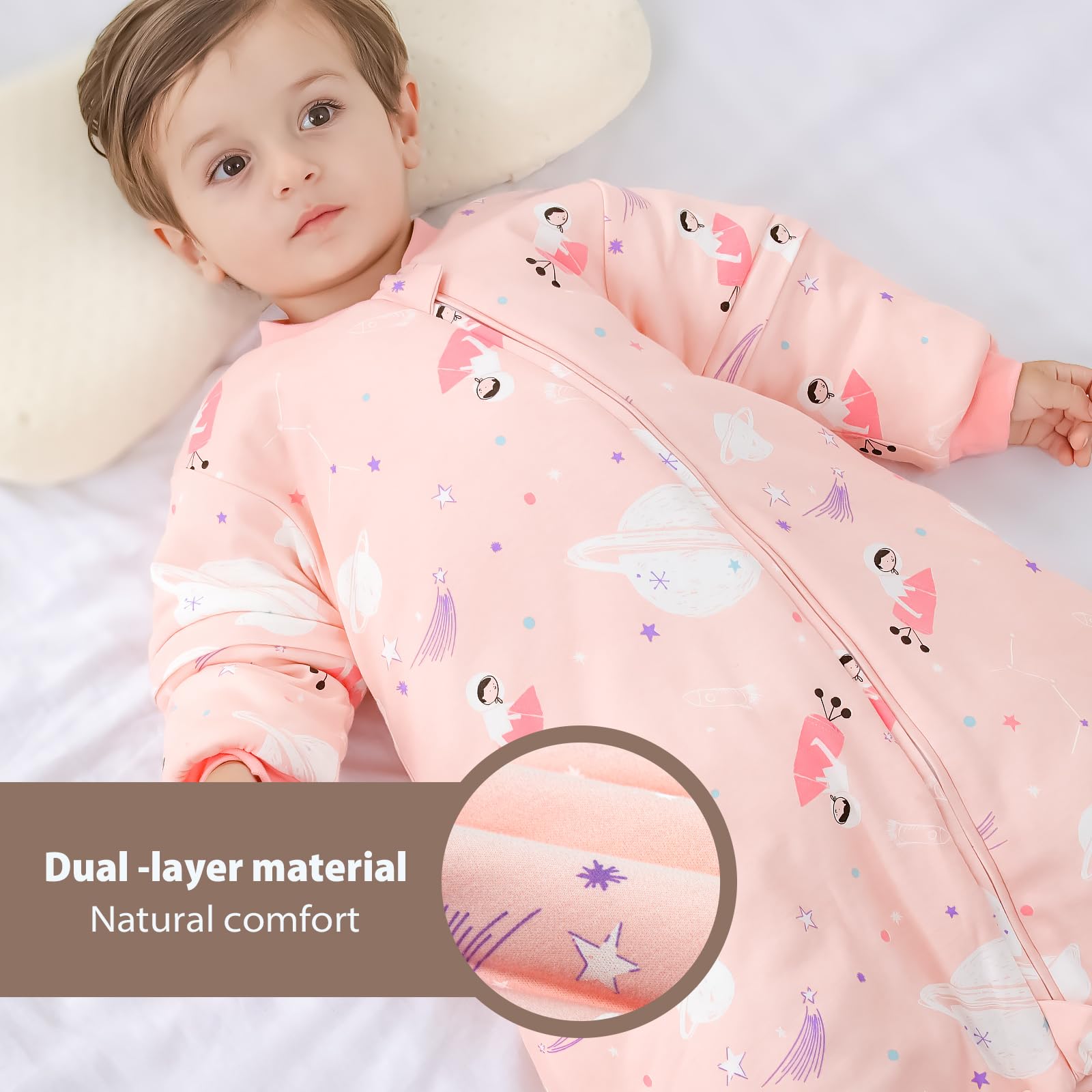Mosebears Sacco nanna per bambino con gambe foderato calorosamente Sacco nanna per bambini maniche rimovibili, pigiama unisex per bambina