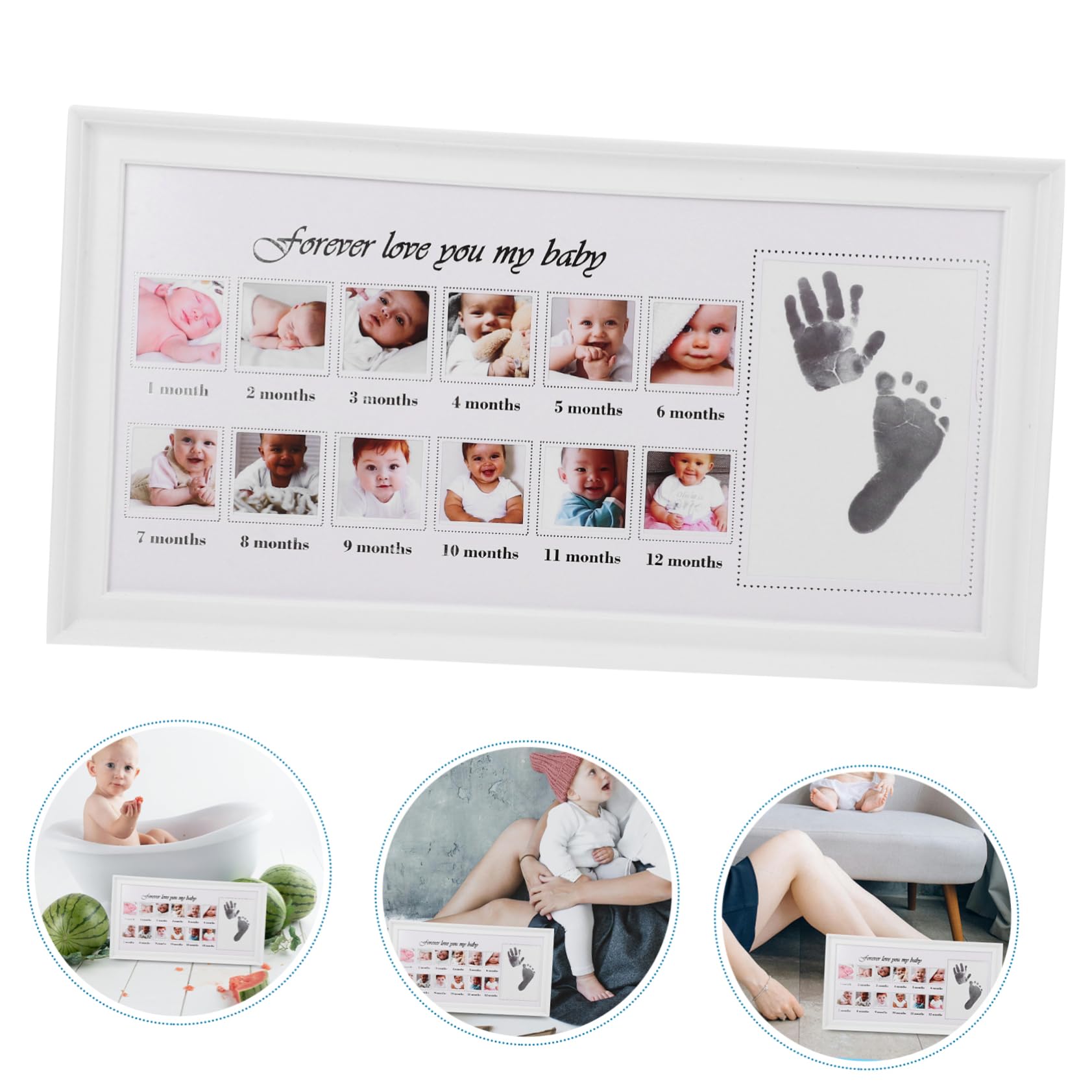 Portafoto Impronte Mani e Piedi Neonata 12 Mesi Bianco | Pp e Pvc, Esposizione da Tavolo, Regalo per Genitori di Neonati, Stile Semplice ed Elegante