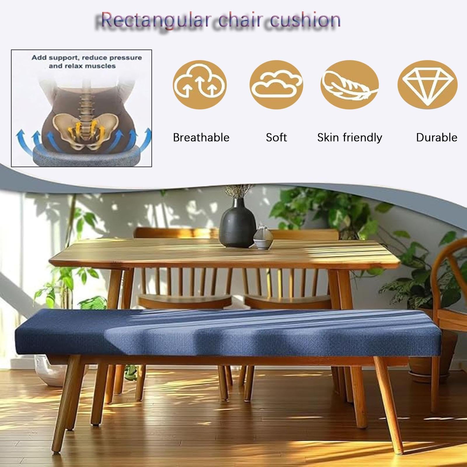 Cojín de asiento banco 2 pulgadas, antideslizante con lazos lavable