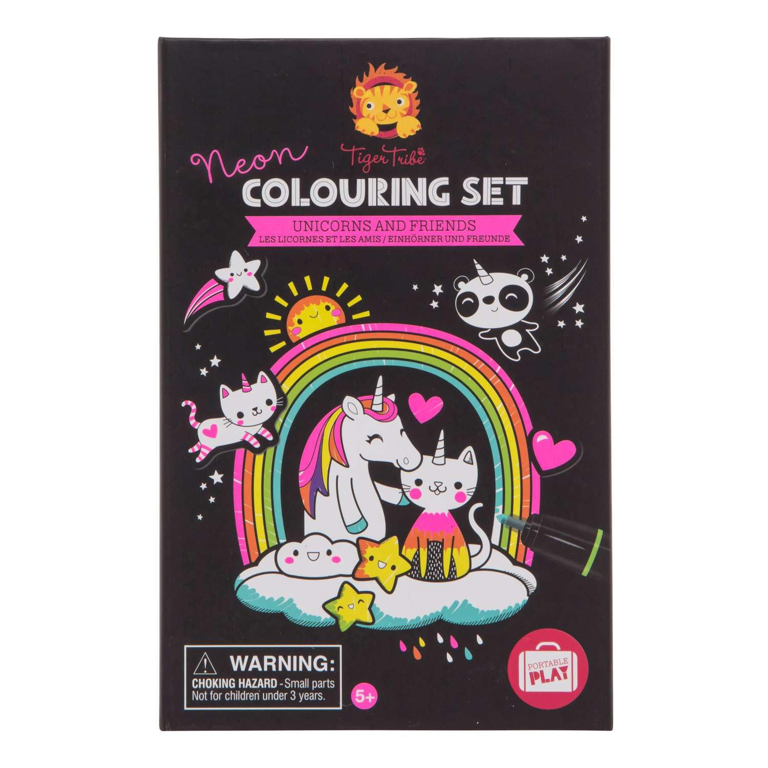 Tiger Tribe Neon Coloring Set - Unicorns & Friends, Cute Activity Set for Kids, incl. Stickers & Markers, Portable, Perfect for Travel, Great Gift