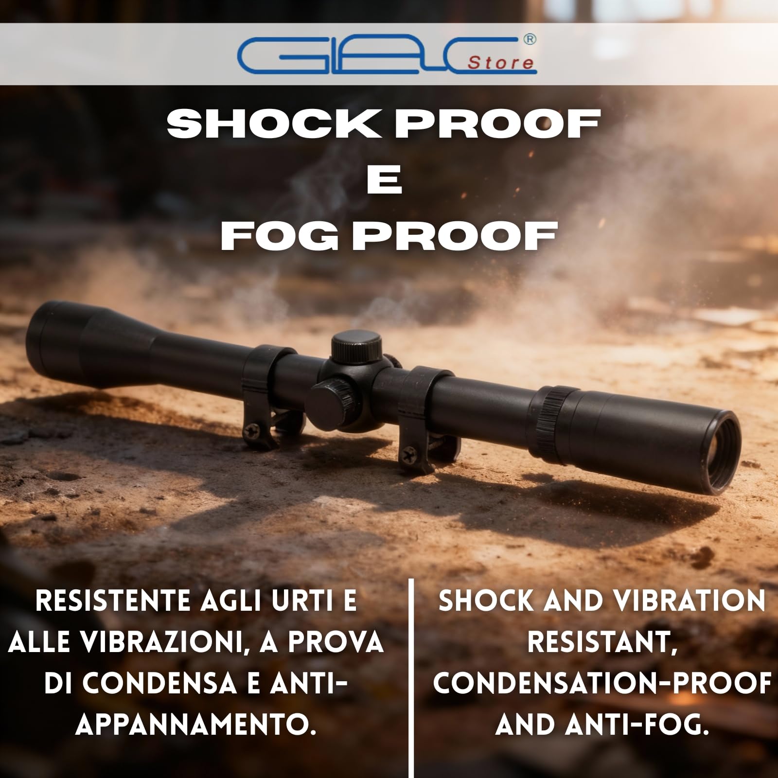 Cannocchiale Ottico per Softair, Mirino 4x20mm, Lunghezza 270mm, Antiappannamento e Antiurto, Reticolo a Croce, Attacco 11mm, Nero