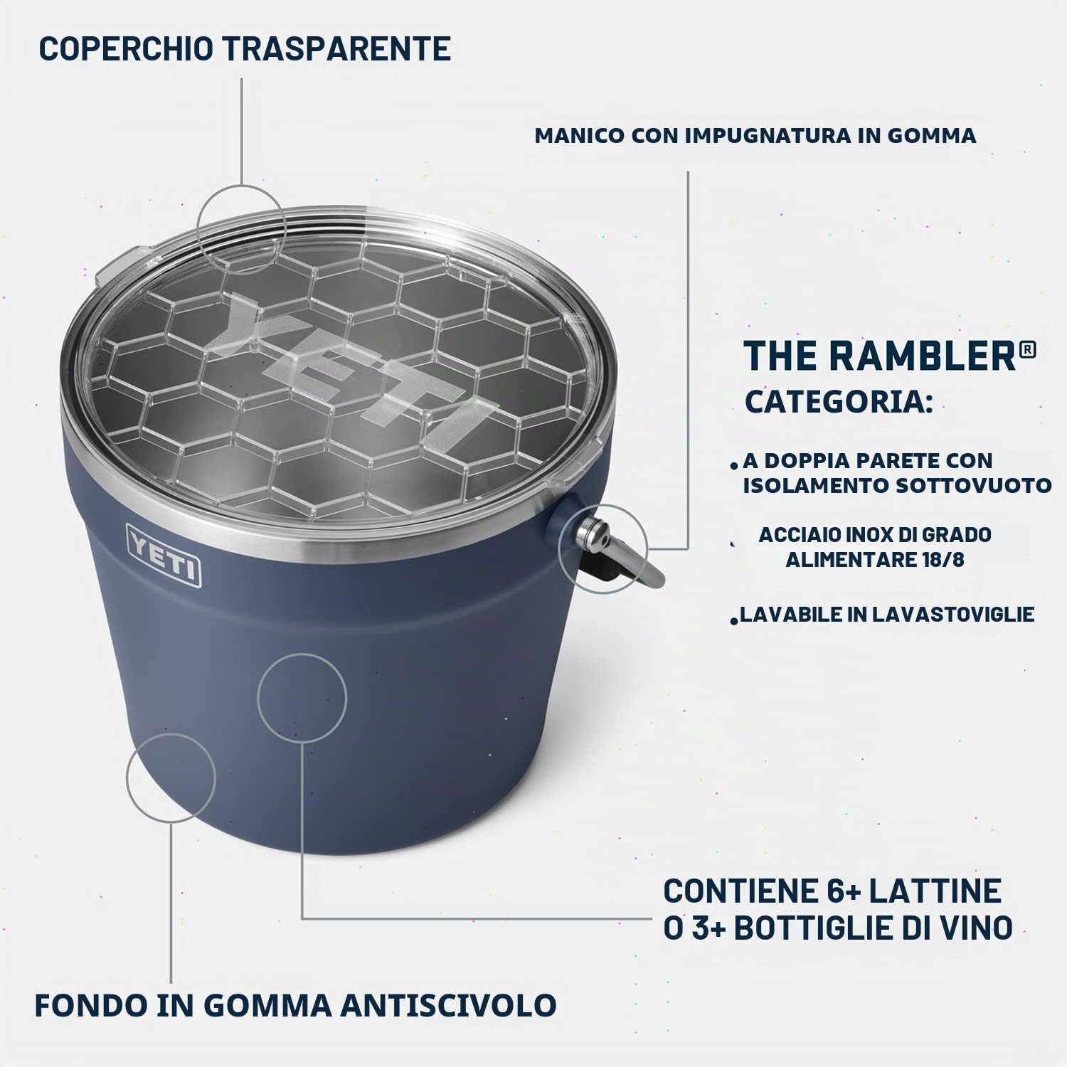 YETI Rambler - Secchiello per ghiaccio a doppia parete, isolato sottovuoto, con coperchio, bianco