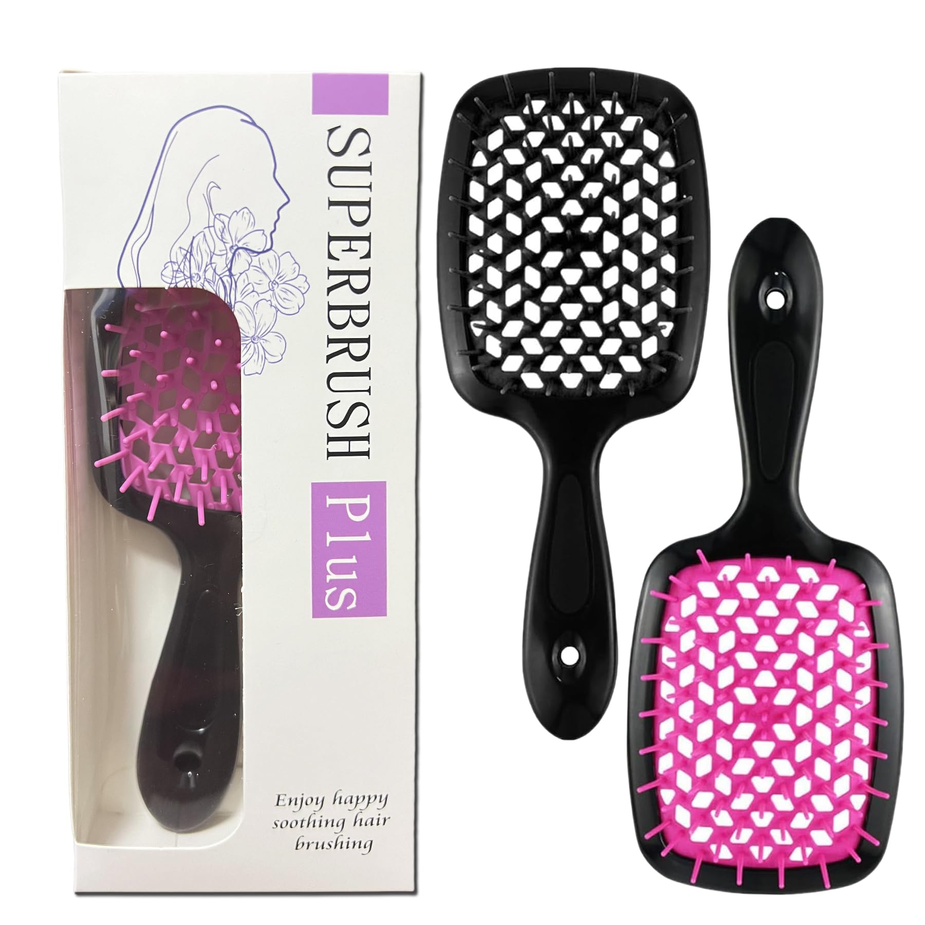 2PCS Detangling Hair Brush, Detangling Hair Brush,Detangling Brush for Curly Hair, Wet and Dry Detangle Brush,Scalp Massage Brush (Black+Pink).