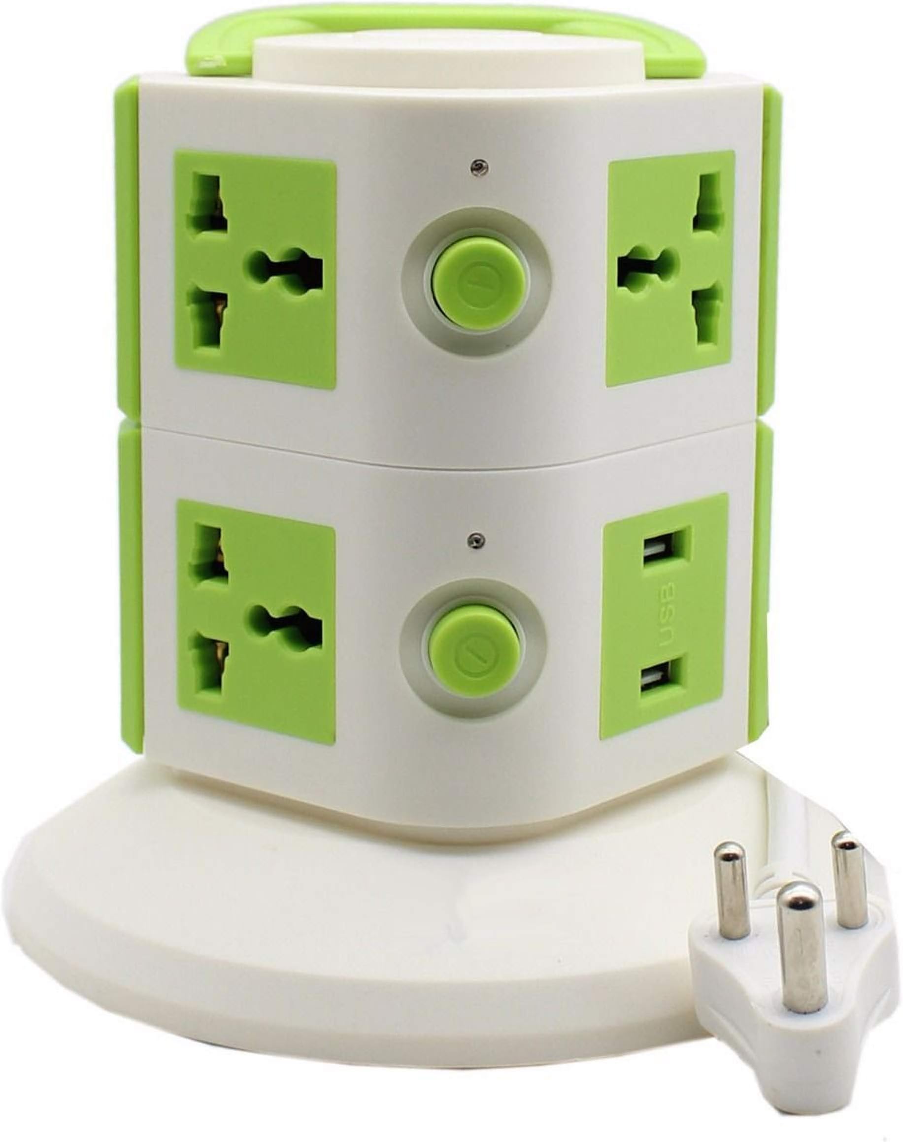 Smarty Overload Protector White 2 Layer Tower Power Extension Smart Power Sockets (7 Sockets with 2 USB Ports)