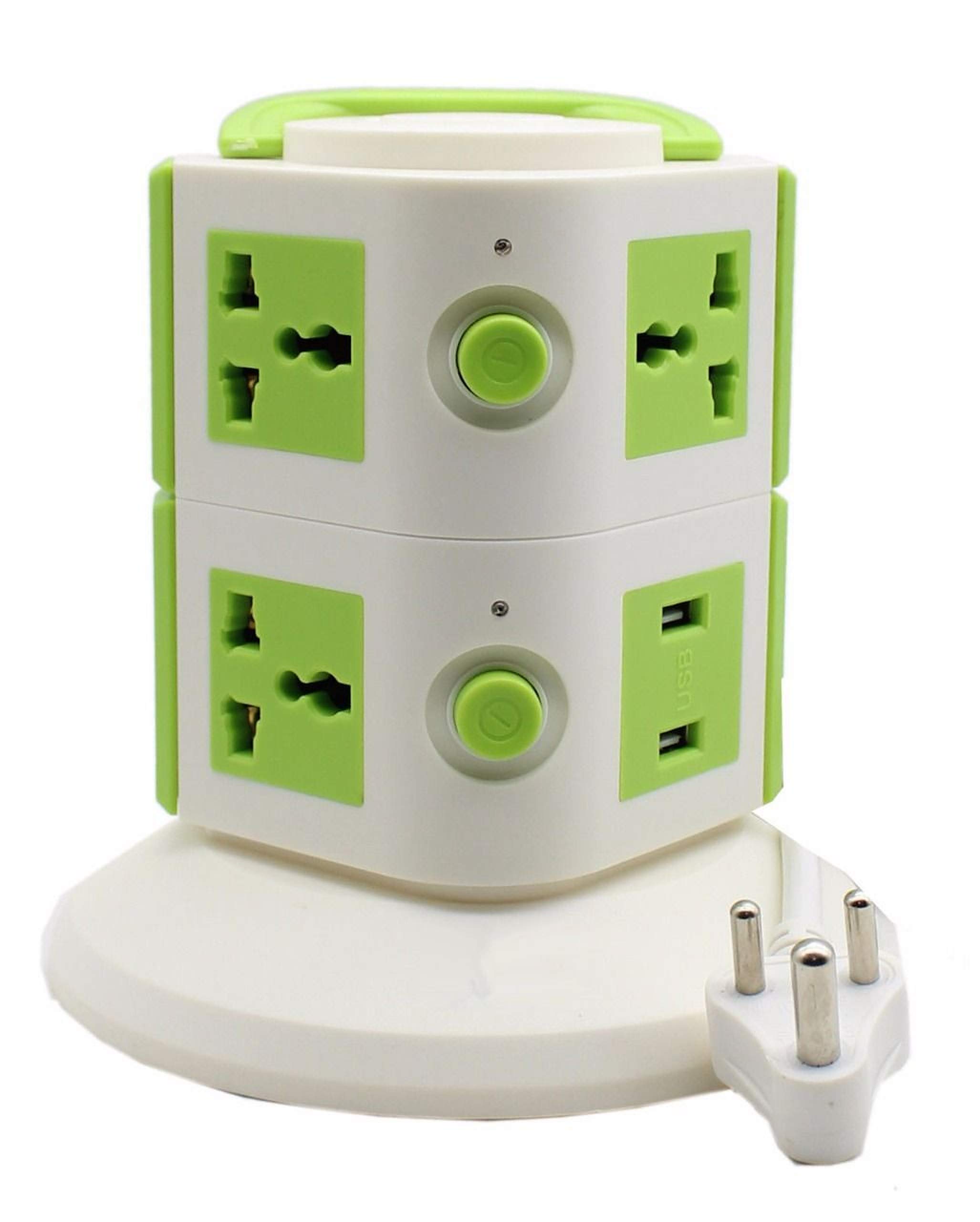 Smarty Overload Protector White 2 Layer Tower Power Extension Smart Power Sockets (7 Sockets with 2 USB Ports)