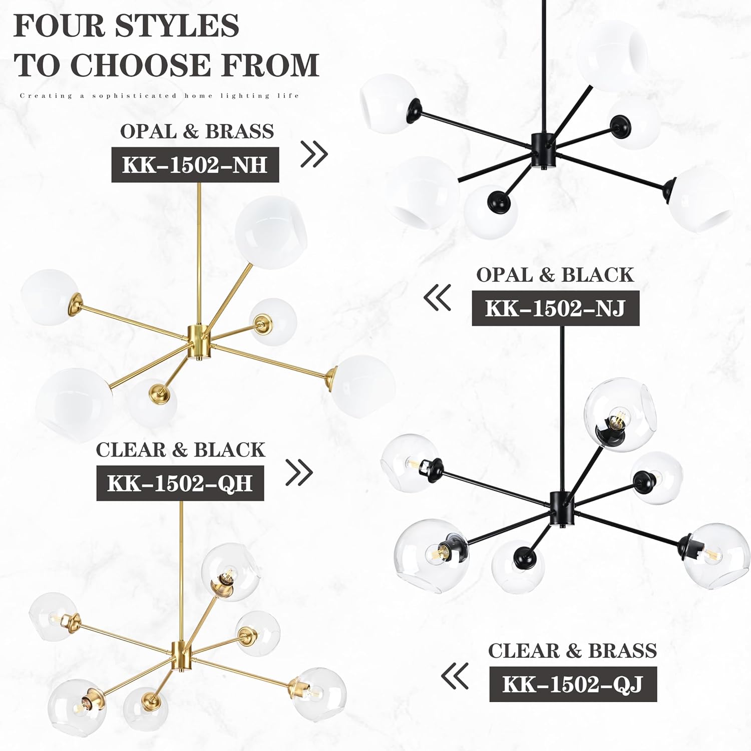 KoKo&Yukina 6-Light Globe Sputnik Chandelier Modern Black Sputnik Chandelier Mid Century Pendant Light Matte Black Finished with Clear Globe Glass Lampshade Chandeliers for Dining Room Kitchen Bedroom
