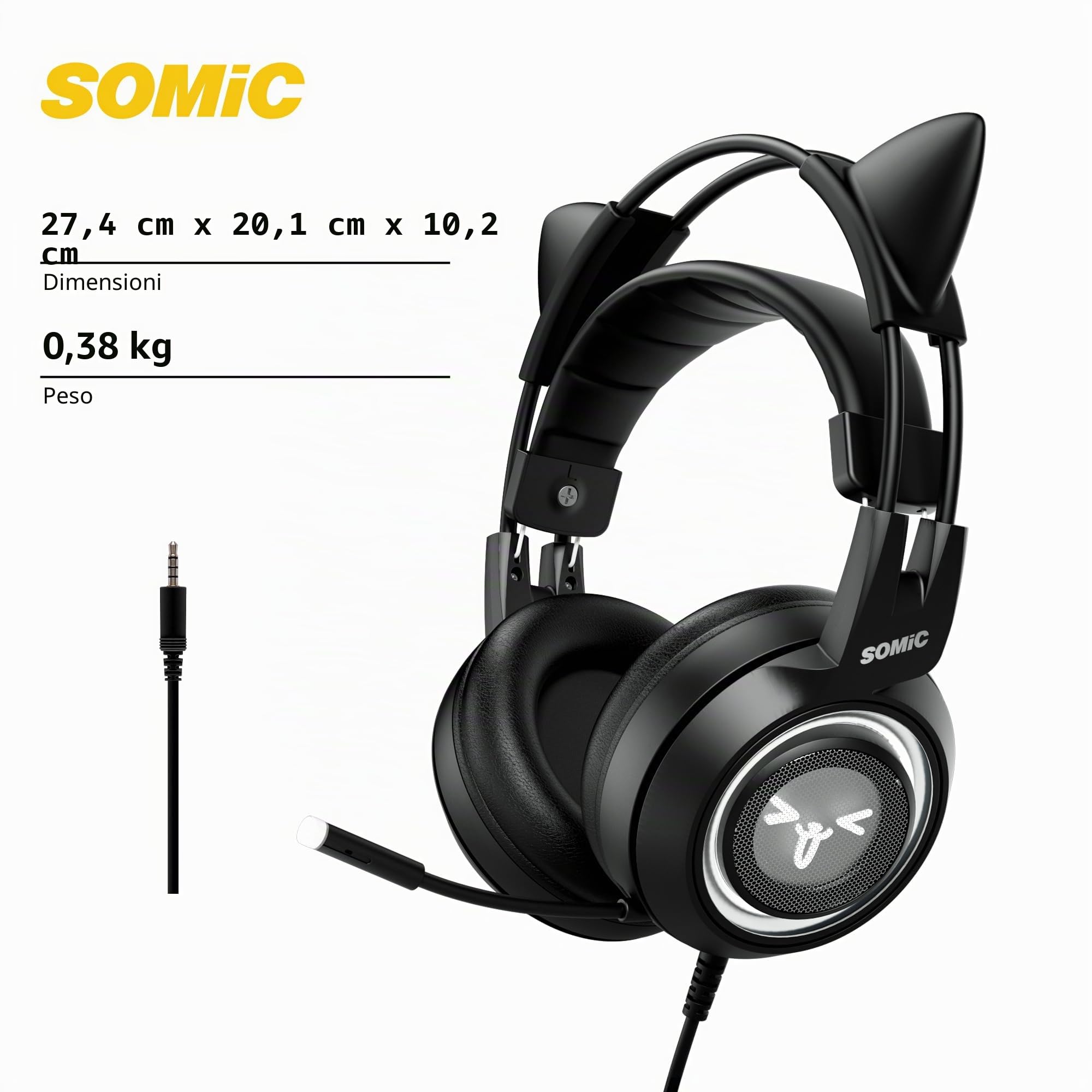 Somic Cuffie da Gioco per Xbox One, PS4, PC, Audio Surround Stereo con Eliminazione del Rumore, Orecchie di Gatto Rimovibili