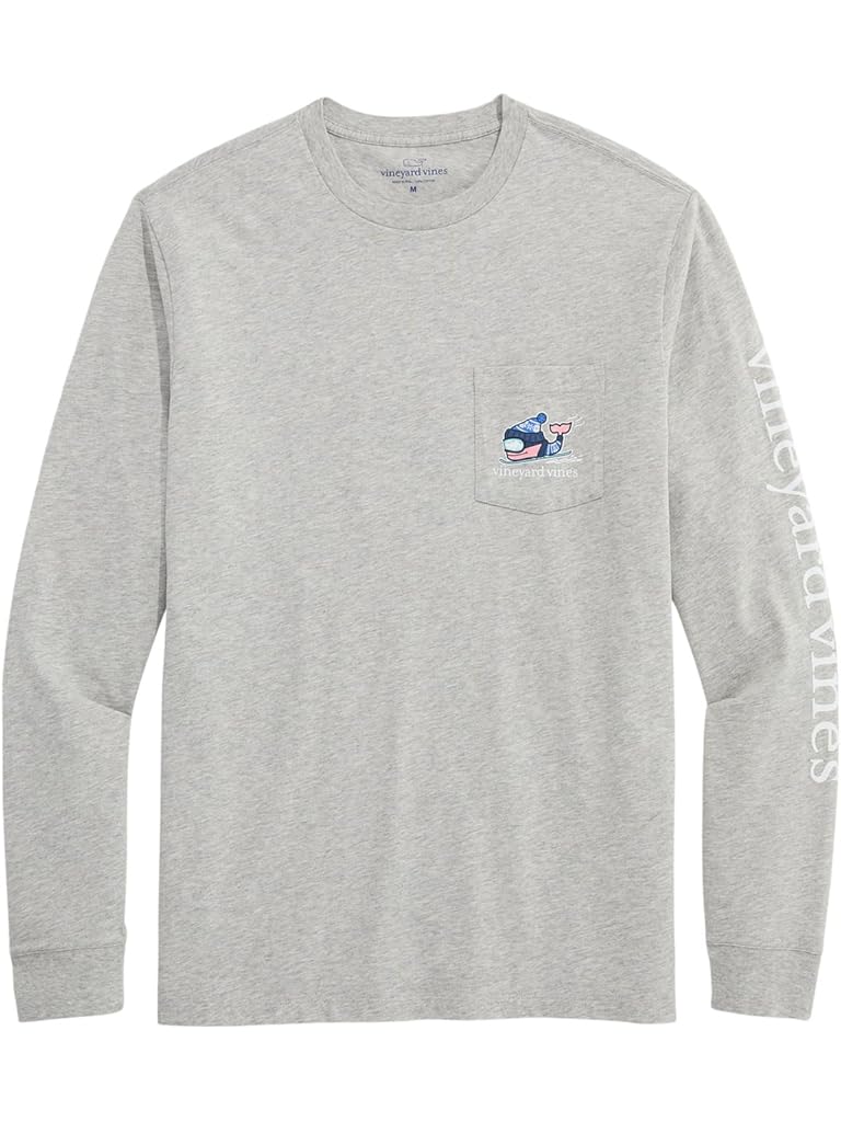 Gray Vineyard Vines Downhill Ski Whale Long Sleeve Pocket Tee