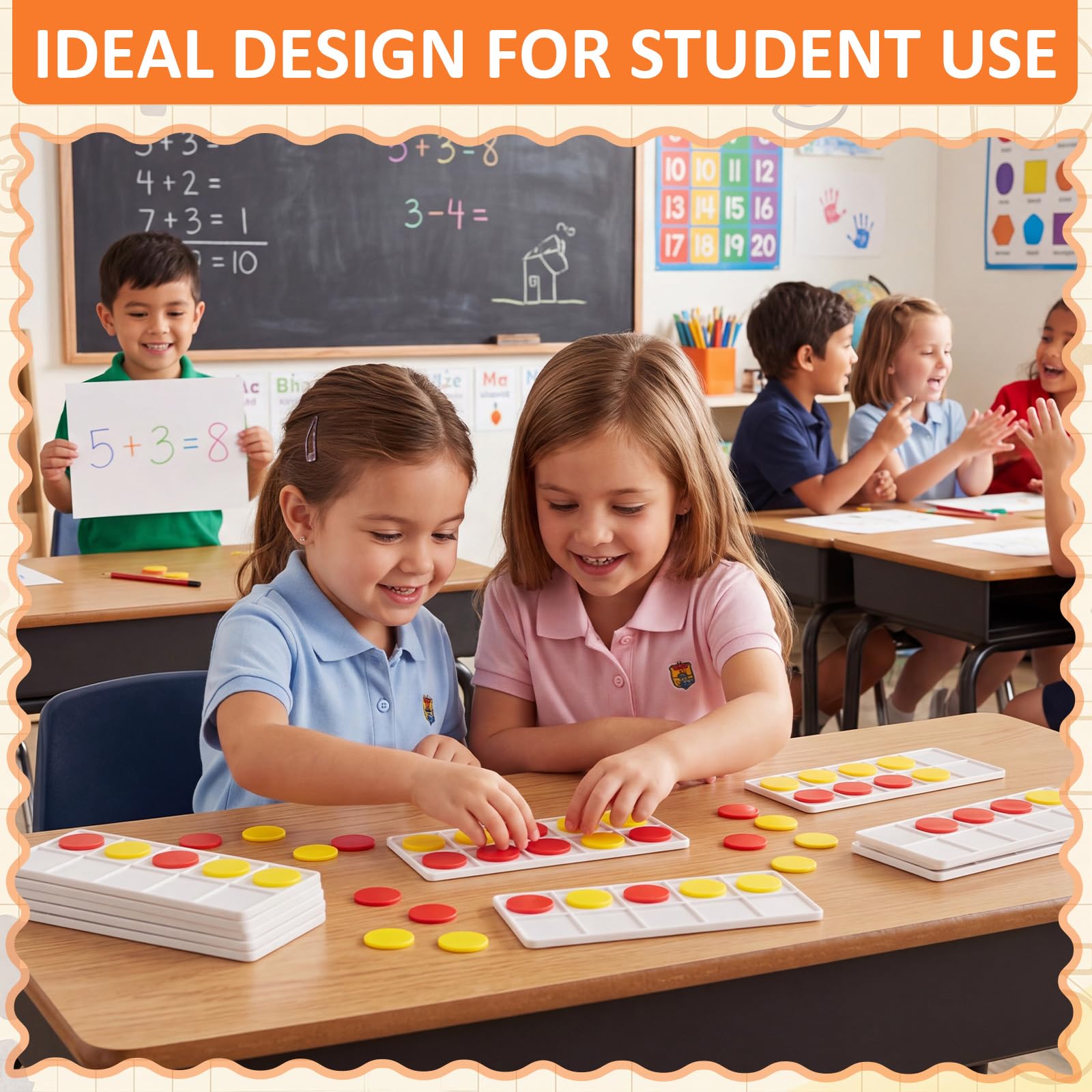 Soulchen Lot de 24 cadres en plastique pour la salle de classe - Manipulatives de mathématiques pour enfants - Fournitures comprenant 24 cadres en plastique - 240 compteurs pour enseigner les concepts