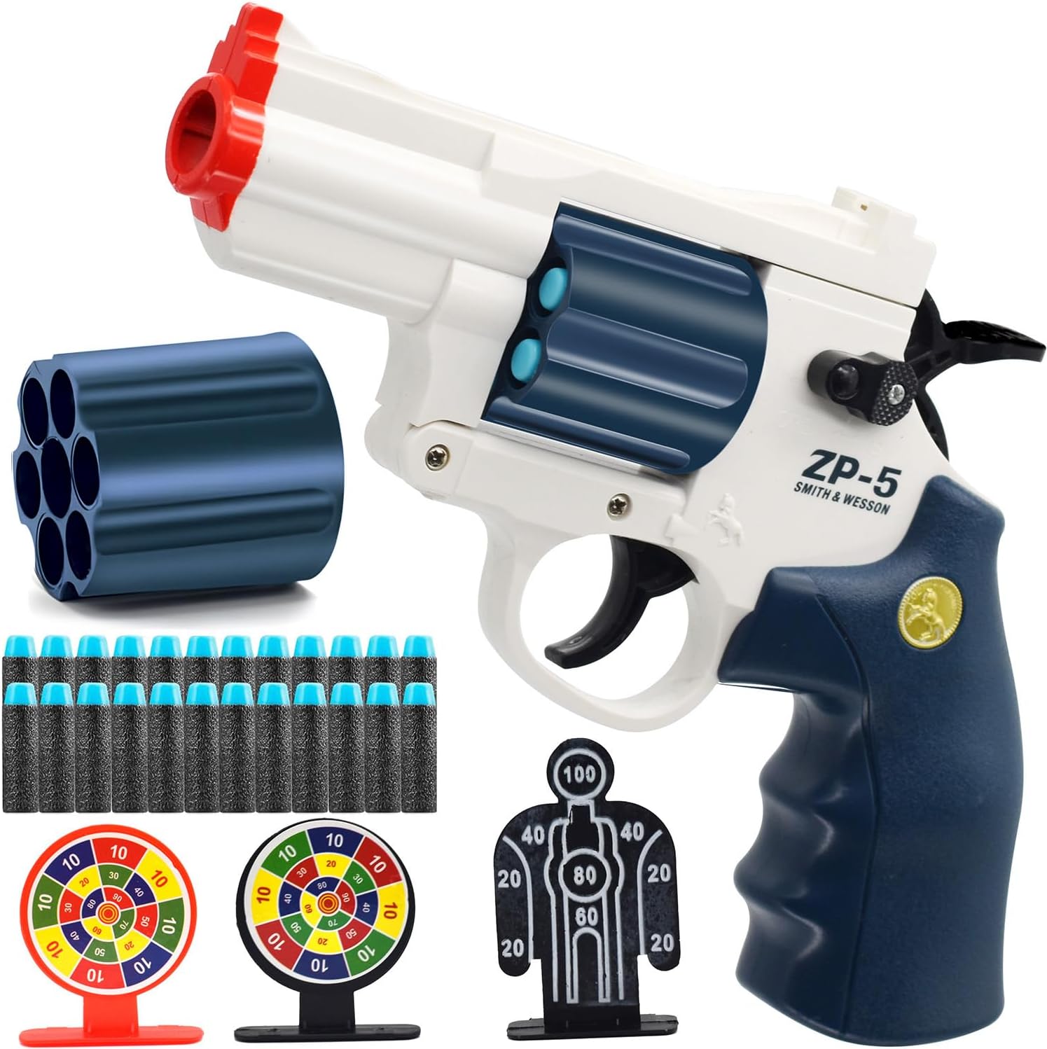 Soft Bullet Toy Gun Foam Blaster Toy Revolver, EVA Safety Soft Bullets Educational Shooting Game Toys, A Surprise Gift for Teens Adults Birthday Christmas Halloween (White)