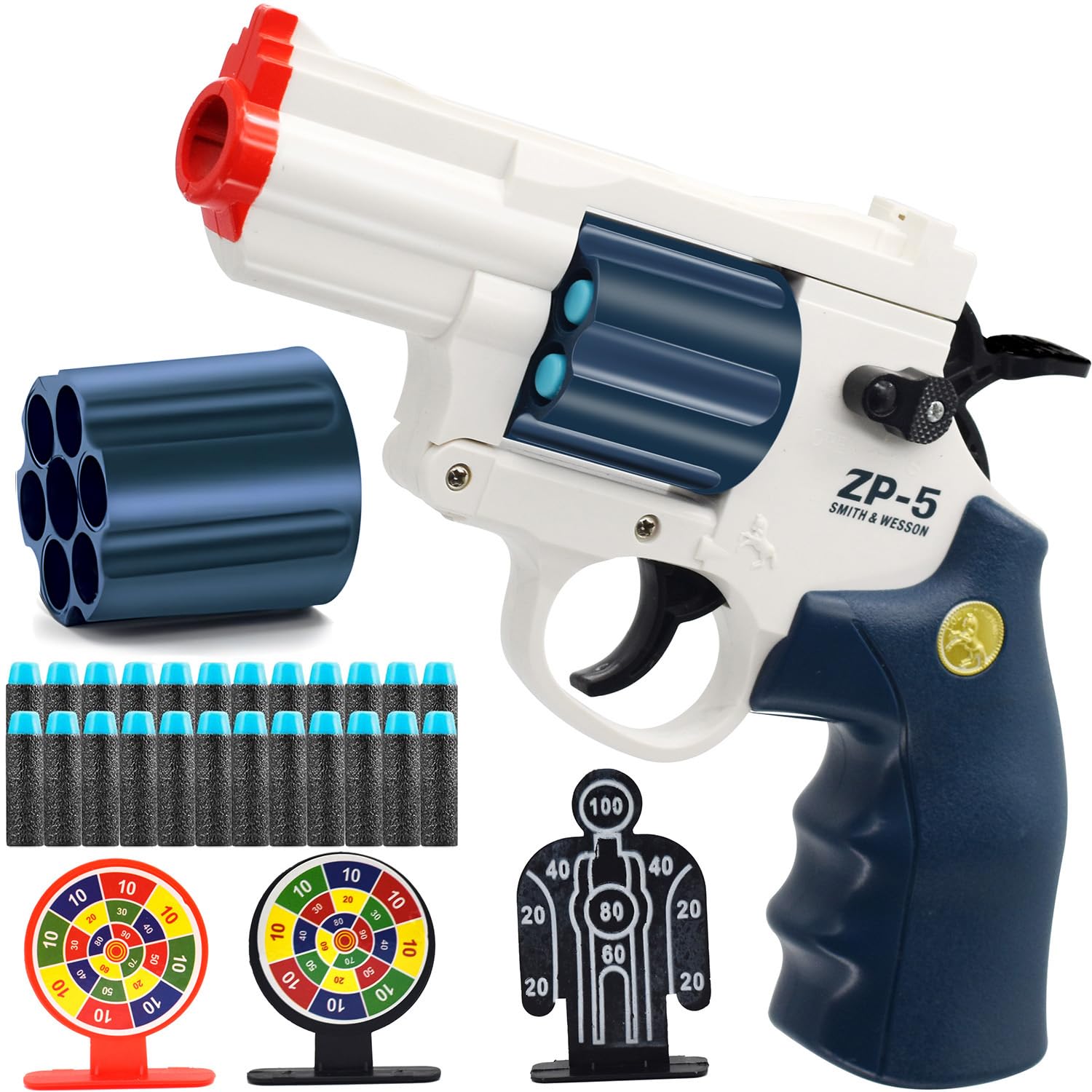 Soft Bullet Toy Gun Foam Blaster Toy Revolver, EVA Safety Soft Bullets Educational Shooting Game Toys, A Surprise Gift for Teens Adults Birthday Christmas Halloween (White)
