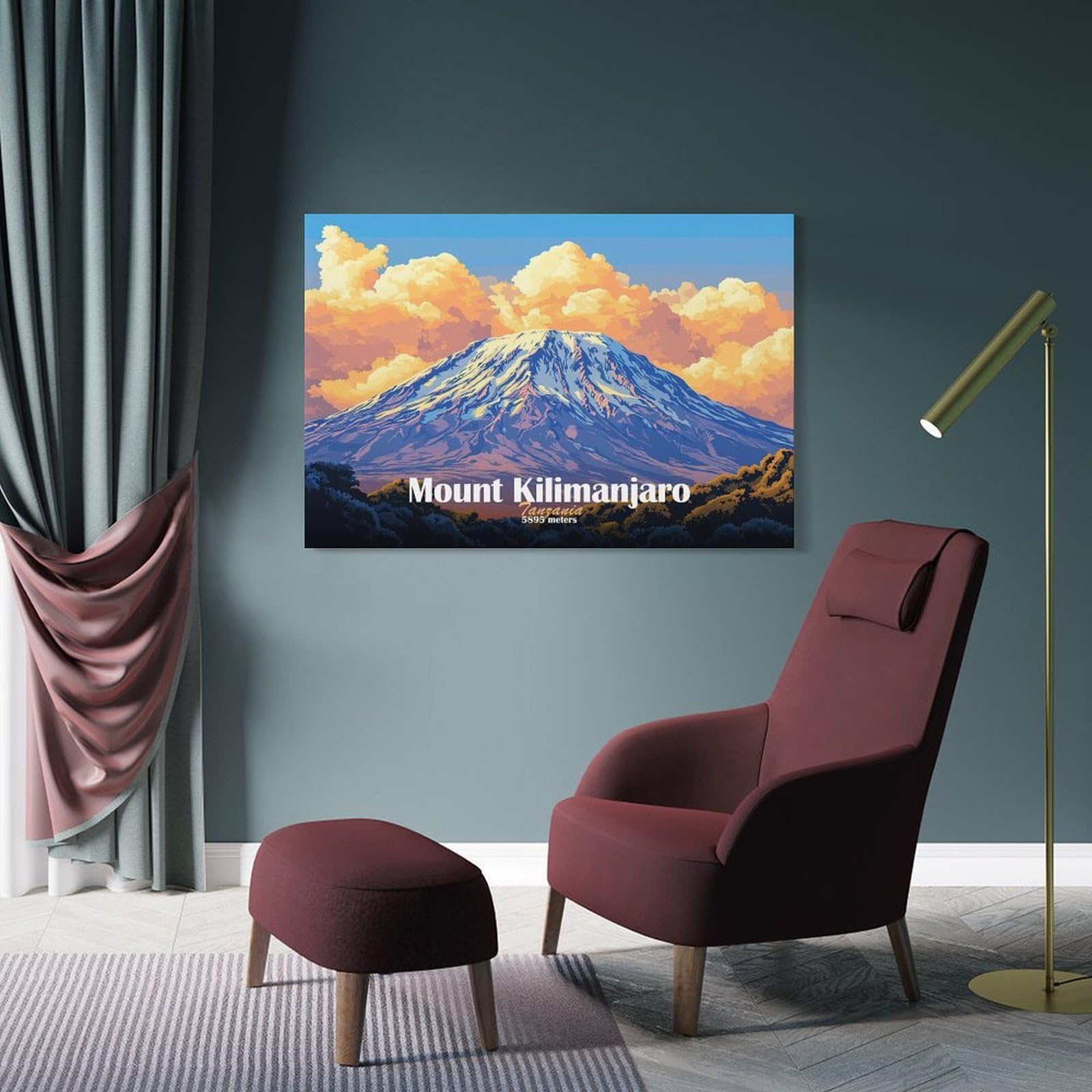 Junmoney Mount Kilimanjaro Landscape Decorative Wall Artwork 12x18inch(30x45cm), for Living Room, Bedroom, Office Or Hallway, Decorative Artwork with Broad Appeal