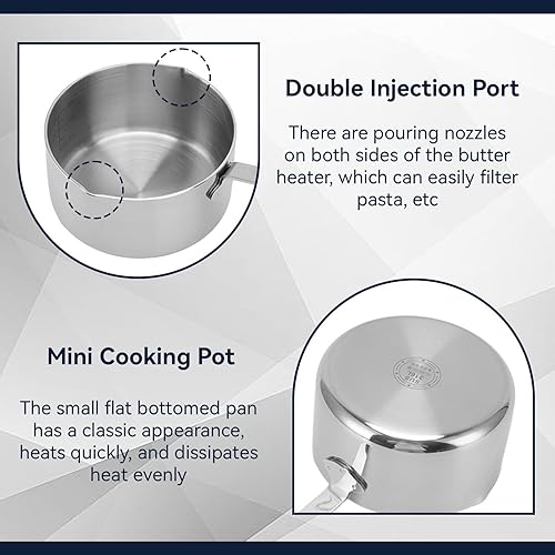Miniatura 4 de Mini sartén de acero inoxidable, 35016.9 fl oz, olla pequeña con mango largo para banquete, chocolate y café fundido (16.9 fl oz)